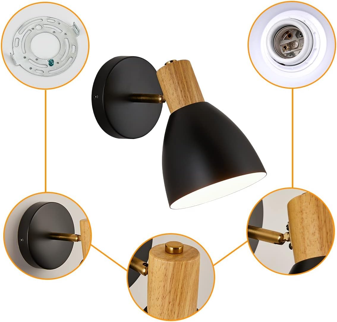 Industrial Wall Sconces Lighting Fixture - Adjustable Hardwired Wall Lamp for Bedroom, Bathroom, Hallway - Black Modern Farmhouse Light for Bedside Reading & Bathroom Sink Lighting - Perfect for Home Decor & Nighttime Ambience