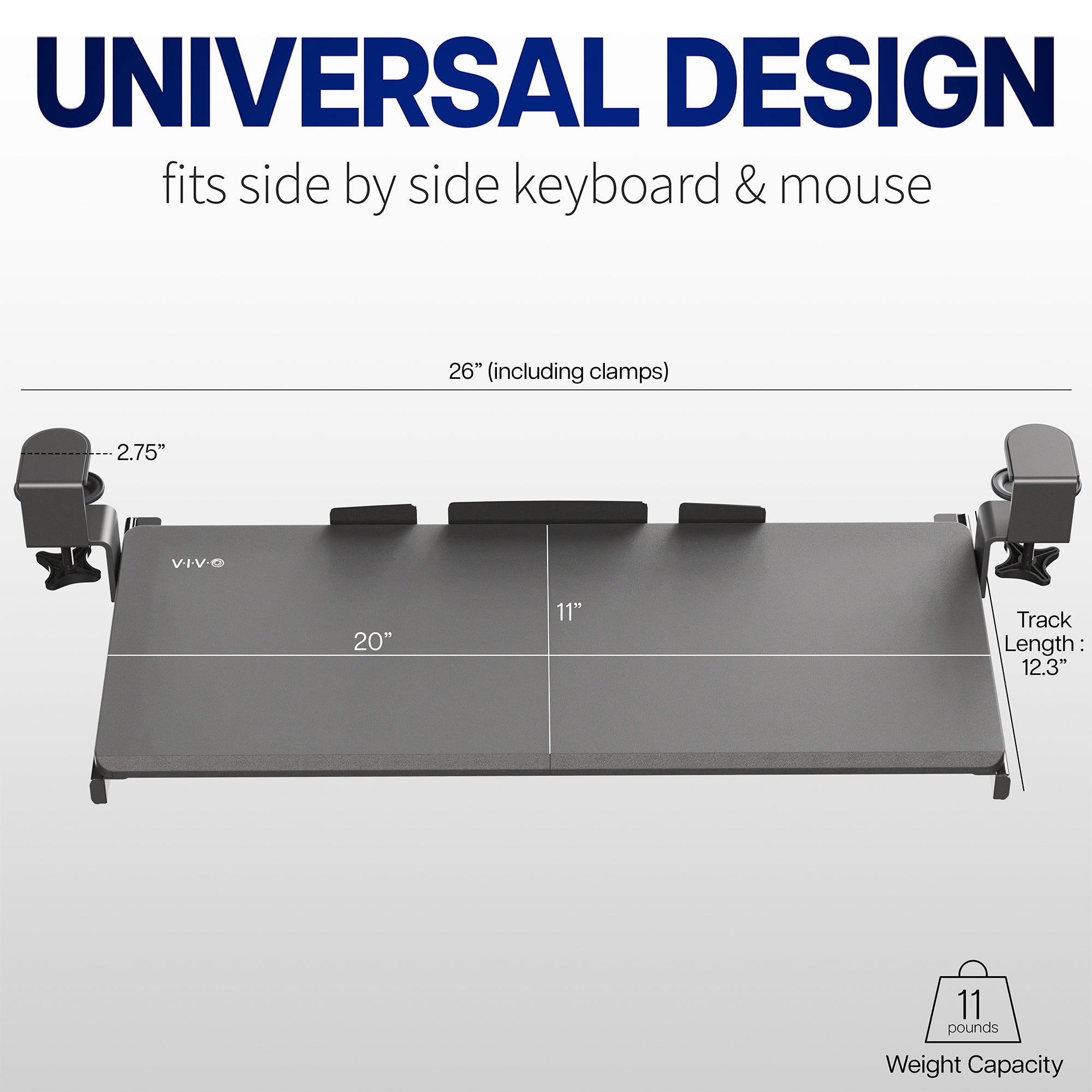 Ergonomic Clamp-On Compact 20 Keyboard Tray - Adjustable Under Desk Keyboard Holder for Office & Home Workspace - Perfect for Computer Desks, Standing Desks, and Workstations