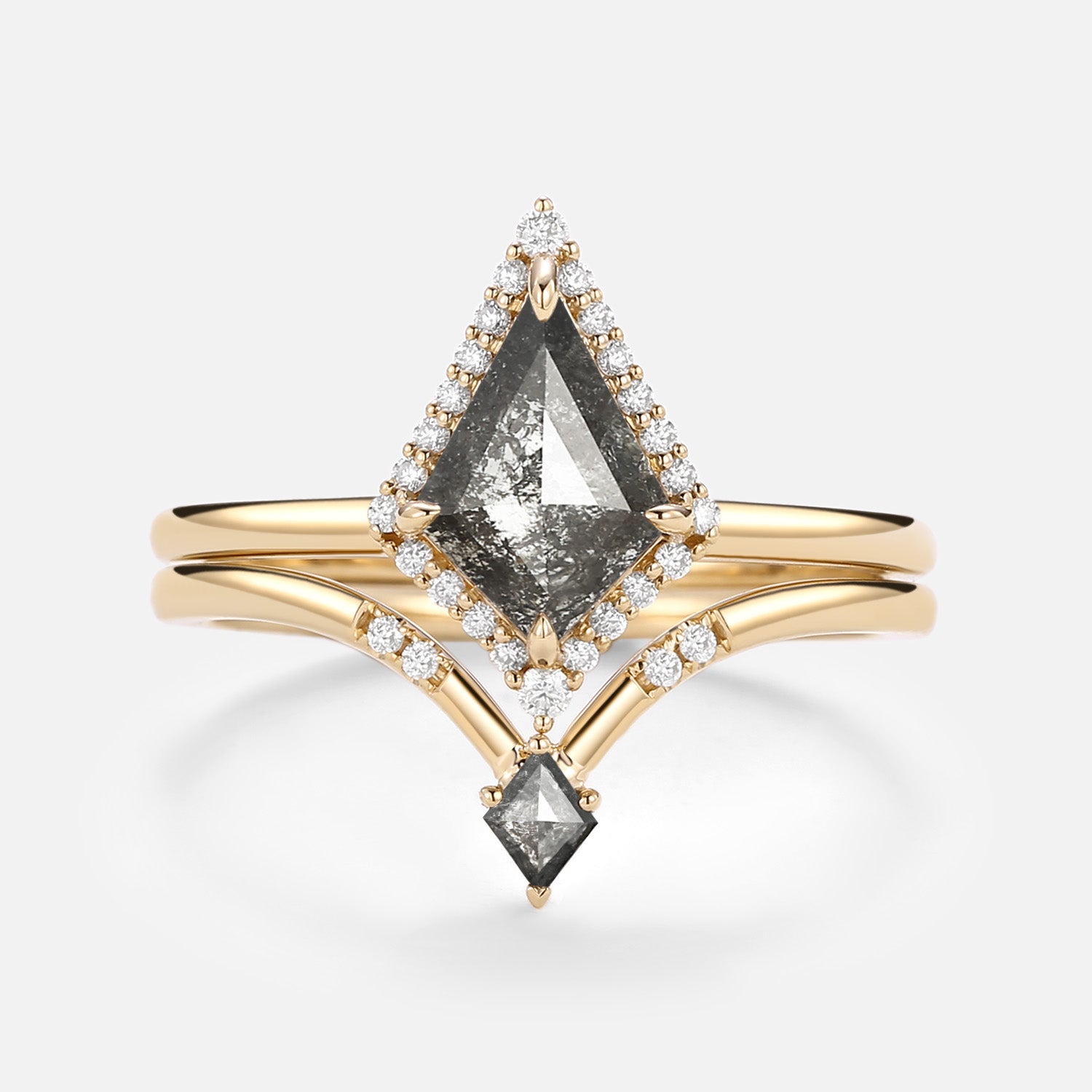 Kite Salt and Pepper Diamond Stacking Ring Set - 2 Piece Engagement & Wedding Band for Women - Perfect for Stacking, Proposal, Anniversary, and Everyday Wear
