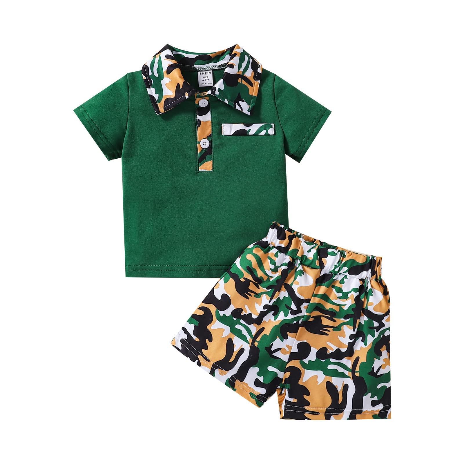 Boys Camo Shorts Set - Short Sleeve T-Shirt & Shorts for Toddlers - Playtime Outfits