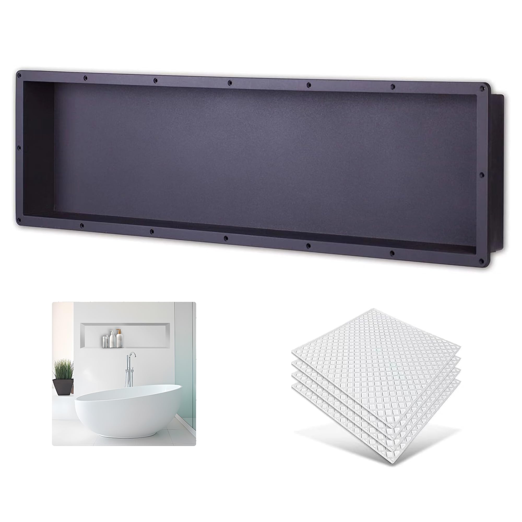 14x50 Inch Large Rectangle Shower Niche Insert with Mosaic Mesh - Tile Ready Wall Shelf for Shampoo & Toiletry Storage - Flush Mount Bathroom Organizer for Modern Showers & Spa-Like Bathrooms
