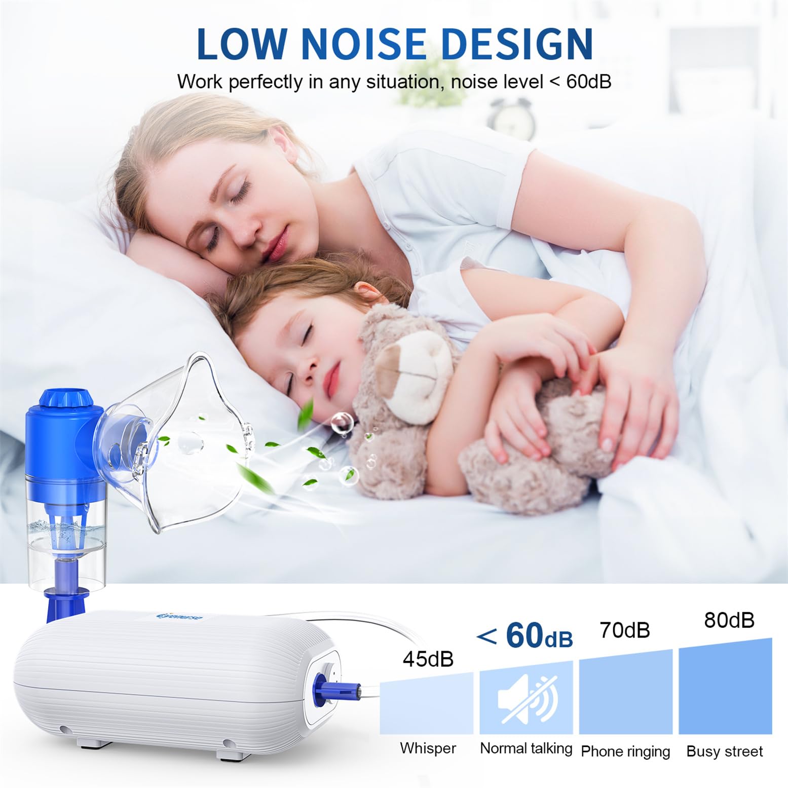Portable Nebulizer Machine for Adults & Kids - Quiet Breathing Treatment with Mouthpiece & 2 Masks - Complete Nebulizer System with Tubing Kit - Ideal for Home Use, Travel & Asthma Relief