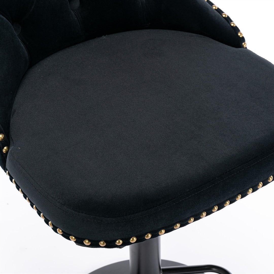 Adjustable Height Swivel Bar Stool with Velvet Upholstery & Nailhead Trim - Footrest Included - Perfect for Kitchen Islands, Home Bars & Dining Counter Seating