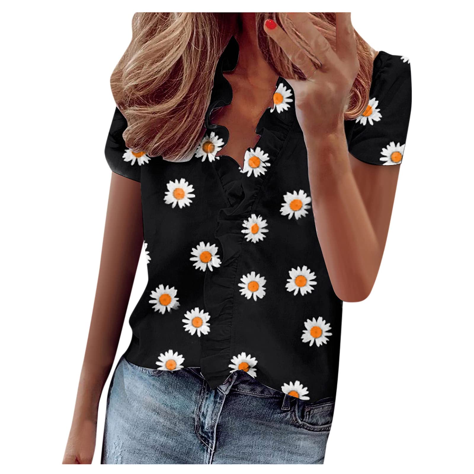 Women's Summer Casual Tie Print Short Sleeve T-Shirt - Flowy Loose Fit Top for Beach, Vacation & Everyday Wear