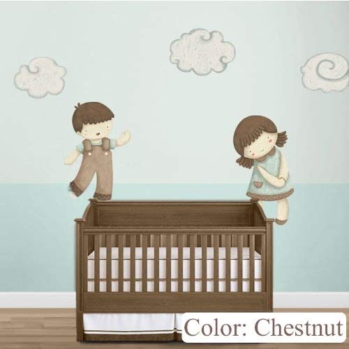 Adorable Boy & Girl Doll Wall Decals with Cloud Stickers - Nursery Room Decor for Babies & Kids (Chestnut Brown) | Perfect for Bedroom, Playroom & Daycare Wall Art