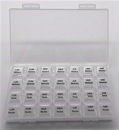 7-Day Large Spanish Pill Organizer Box - Weekly Medication Dispenser with 4 Compartments per Day | Perfect for Travel, Home & Daily Medicine Management