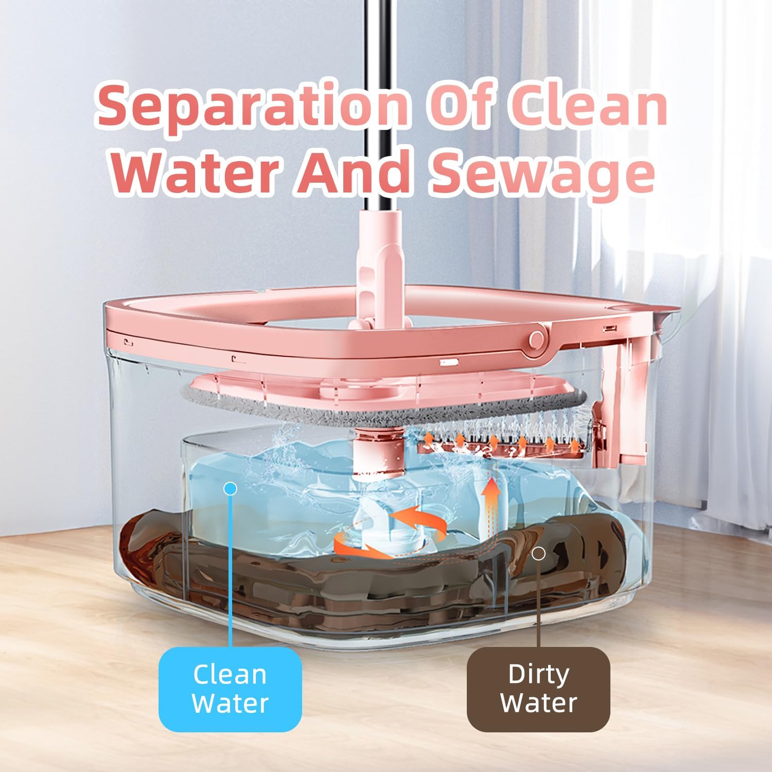 KZKR Square Spin Mop and Bucket Set with Self-Separating Dirty/Clean Water System - 360° Rotating Self-Wringing Mop Head & 14 Replaceable Microfiber Pads for Hardwood, Tile & Laminate Floors - Perfect for Kitchen, Bathroom & Home Cleaning