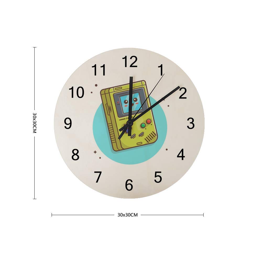 Gameboy-Themed Wooden Round Wall Clock - 11.8 Inch Silent Non-Ticking Battery Operated Digital Clock for Bedroom & Office Decor - Perfect for Gamers, Retro Gaming Rooms & Nostalgic Home Decor