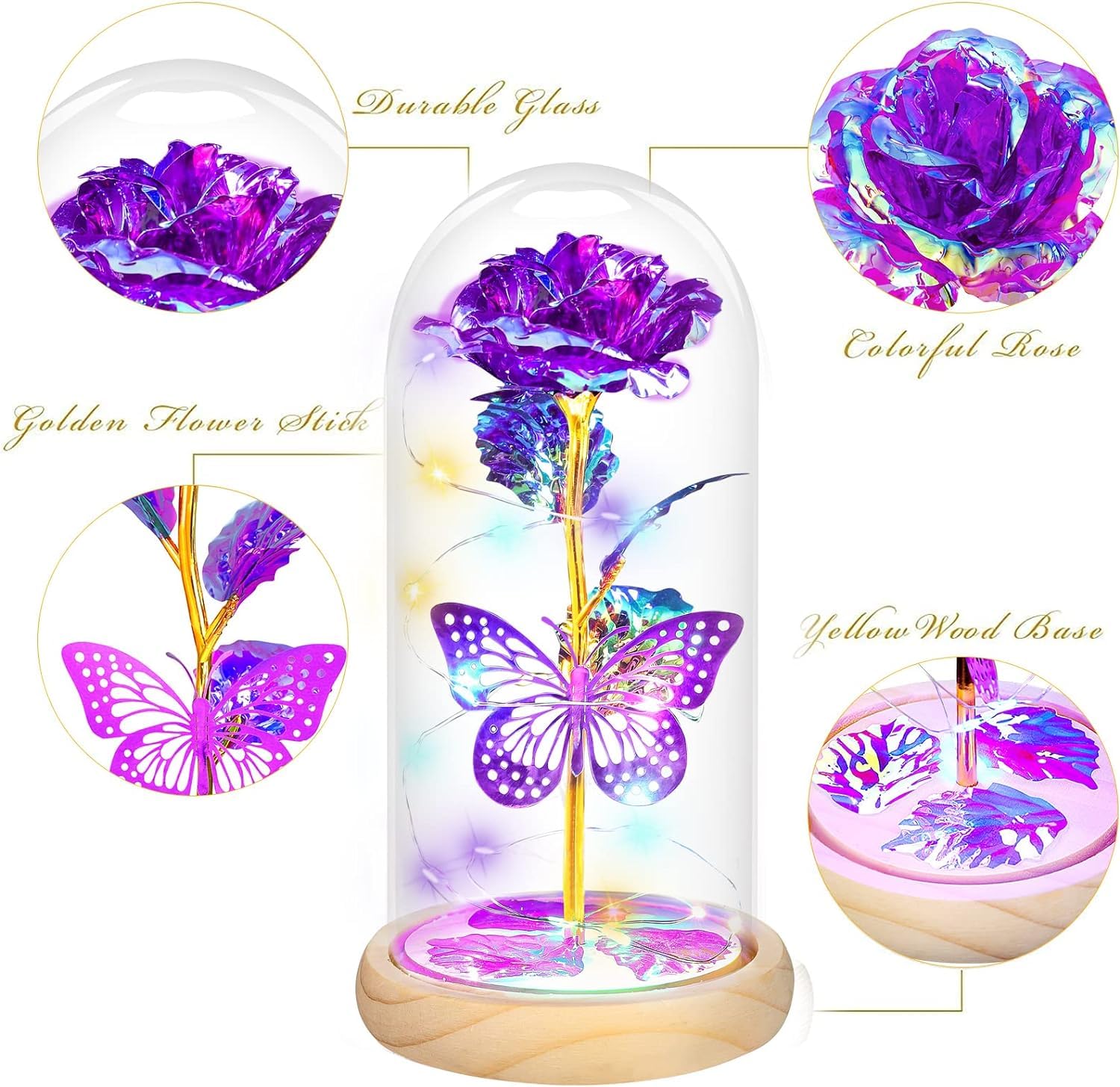 Mother's Day Rose Bouquet - Purple Butterfly Flowers Gift for Mom, Women, Wife, Grandma, Sister | Birthday & Special Occasion Floral Present from Daughter or Son | Perfect for Home Decor, Parties & Celebrations