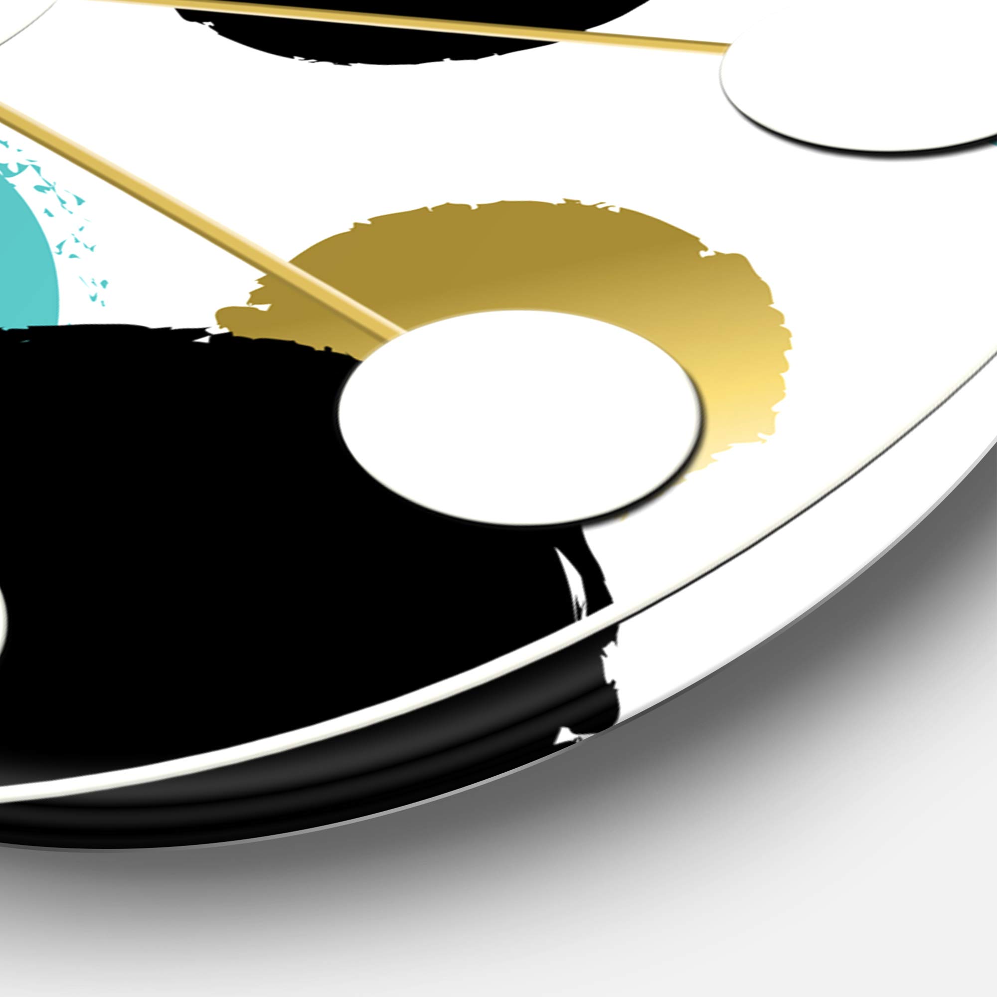 Designart Gold and Blue Circles Mid-Century Modern Wall Clock - Round Metal Decorative Clock for Home, Living Room, Bedroom & Office Decor | Perfect for Boho, Retro & Contemporary Interior Design Styles