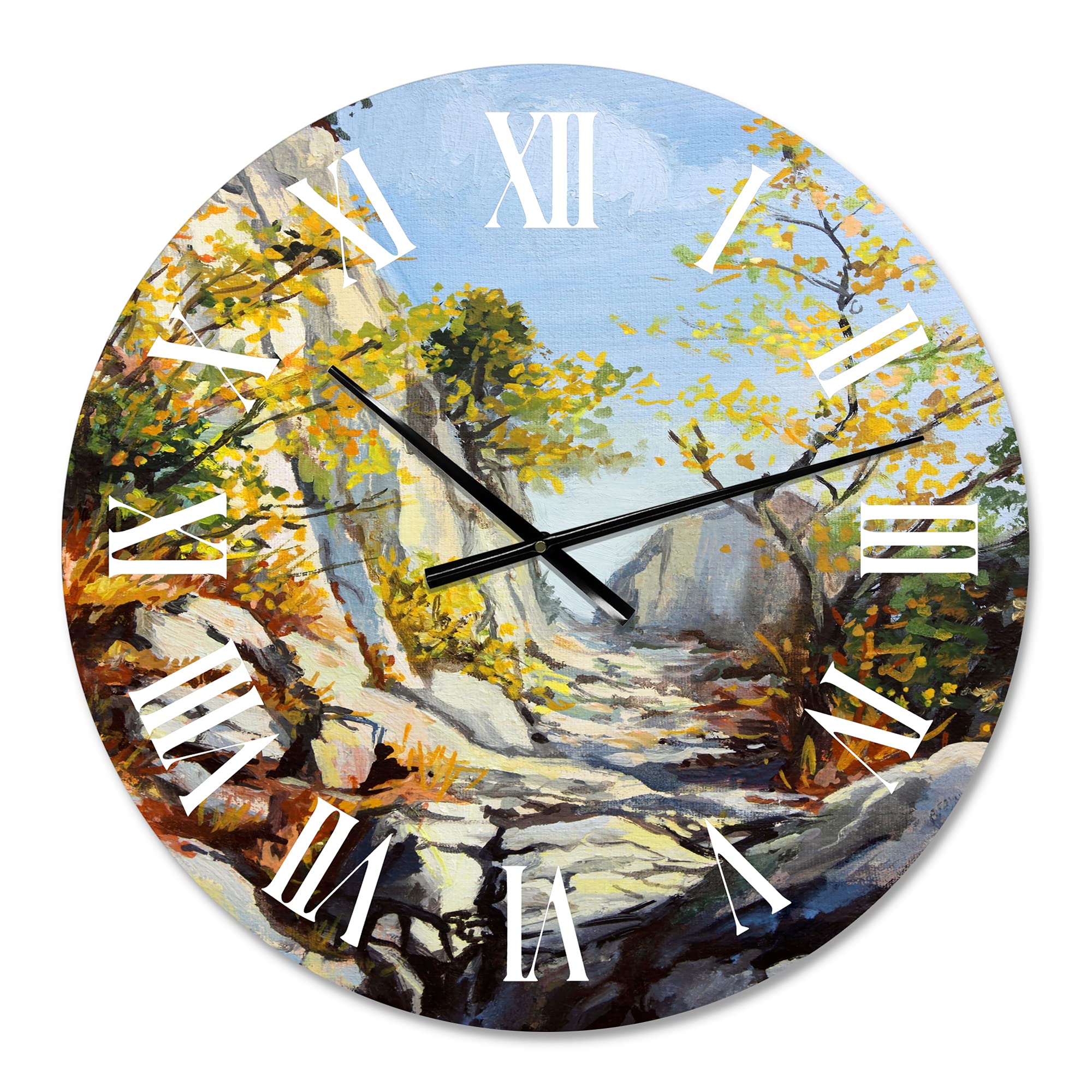 Large Traditional Wall Clock 'Marble Path in Autumn' - Nature Landscape Wall Decor for Living Room, Bedroom & Office - Perfect Home Decoration & Gift Idea