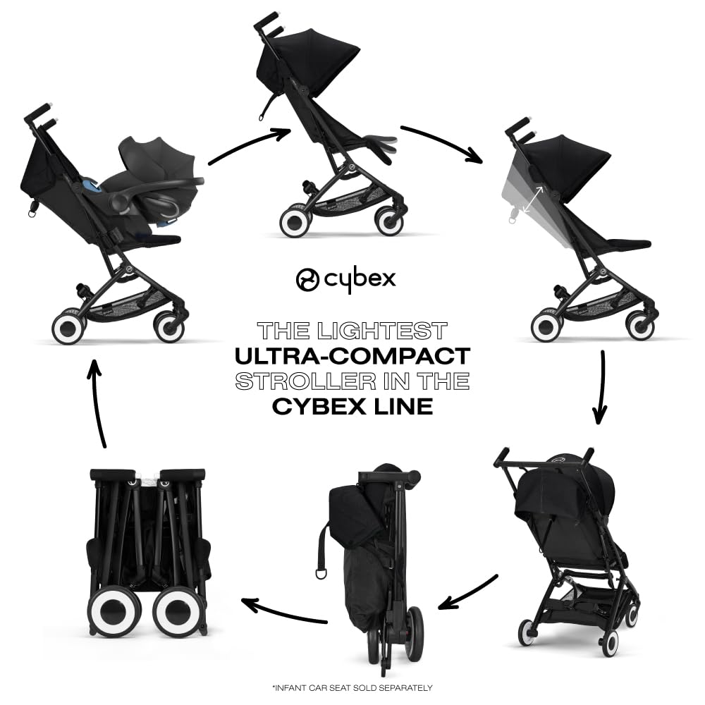 Cybex Libelle Lightweight Compact Travel Baby Stroller - FAA Approved Carry-On Foldable Design, One-Hand Recline | Compatible with CYBEX Car Seats (Moon Black) | Perfect for Air Travel, City Walks & Daily Errands