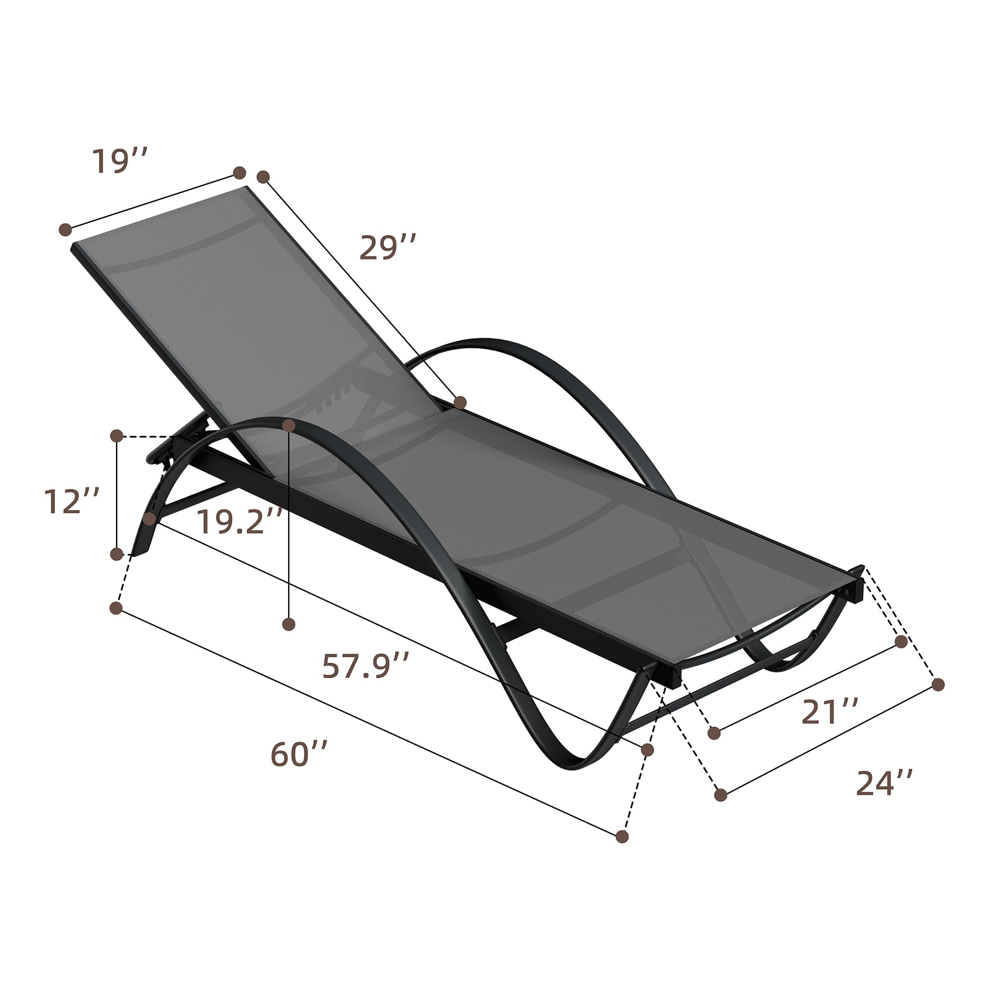 Shintenchi 2-Piece Patio Chaise Lounge Set with Adjustable Backrest - Outdoor Pool & Beach Sunbathing Recliner Chairs for Backyard, Garden - Dark Grey