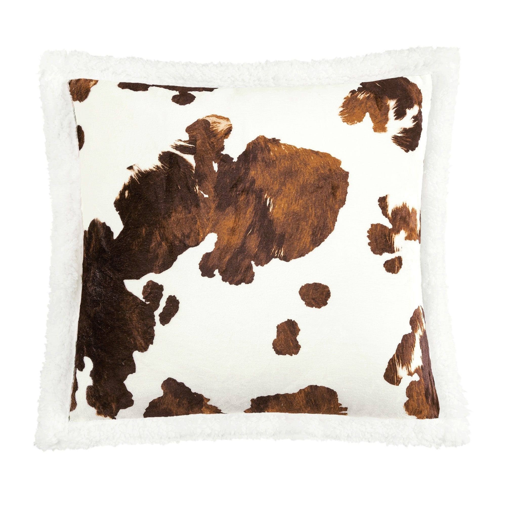 Elsa Cowhide Campfire Sherpa Pillow - Soft & Cozy Throw Pillow for Sofa, Bed, Camping - Perfect for Home Decor, Living Room, Cabin & Outdoor Adventures