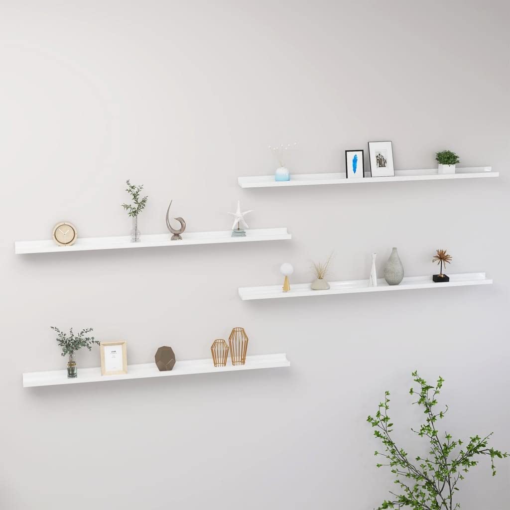 FAMIROSA 4-Pack High Gloss White Wall Shelves - 45.3