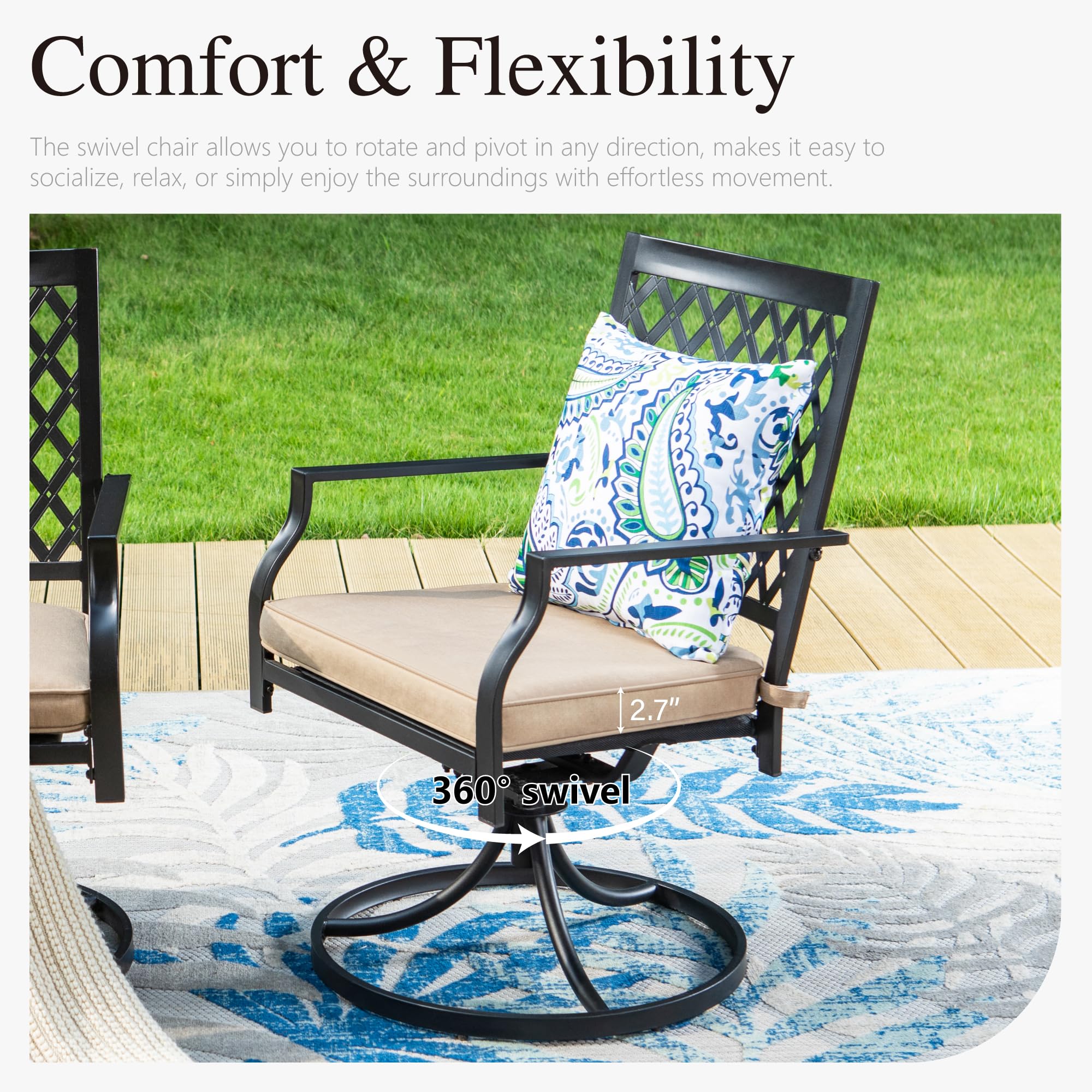 PHI VILLA 5-Piece Outdoor Patio Dining Set with 4 Swivel Chairs & 37