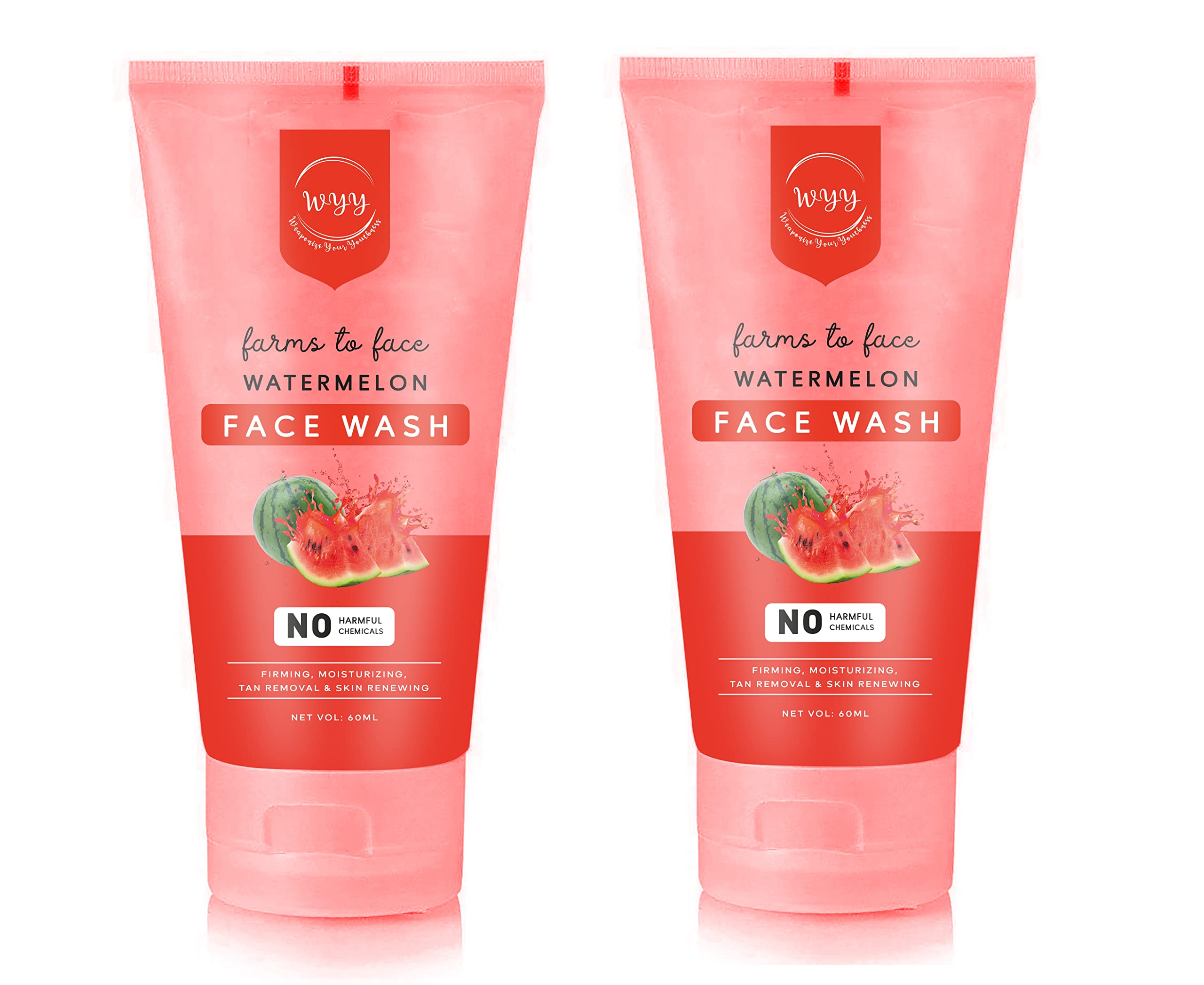 WYY Watermelon Face Wash with Natural Watermelon Extracts - Deep Cleansing for Oily & Acne-Prone Skin - Removes Dirt, Oil & Impurities - 2 Pack (60ml x 2) - Perfect for Morning & Night Skincare Routine
