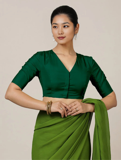 Premium Green Flexi Silk Stitched Ready-to-Wear Saree Blouse for Women | Elegant Indian Ethnic Wear | Perfect for Weddings, Festivals & Special Occasions