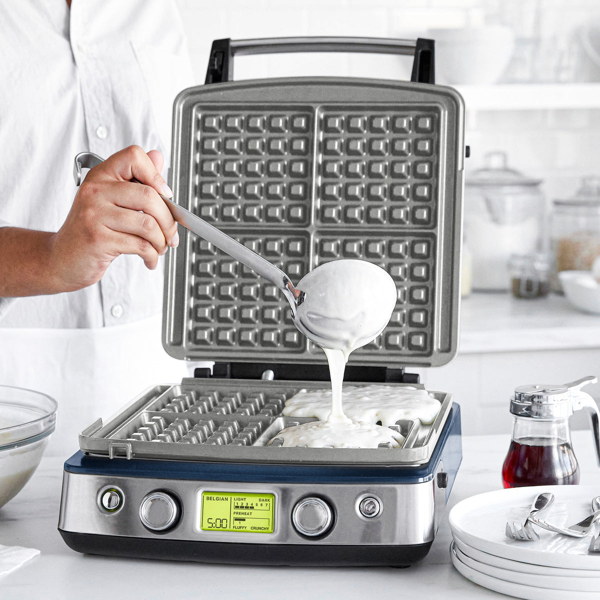 Elite Ceramic Nonstick 4 Square Waffle Maker - Fast Heating, Easy Clean | Oxford Blue | Perfect for Breakfast, Brunch & Family Gatherings