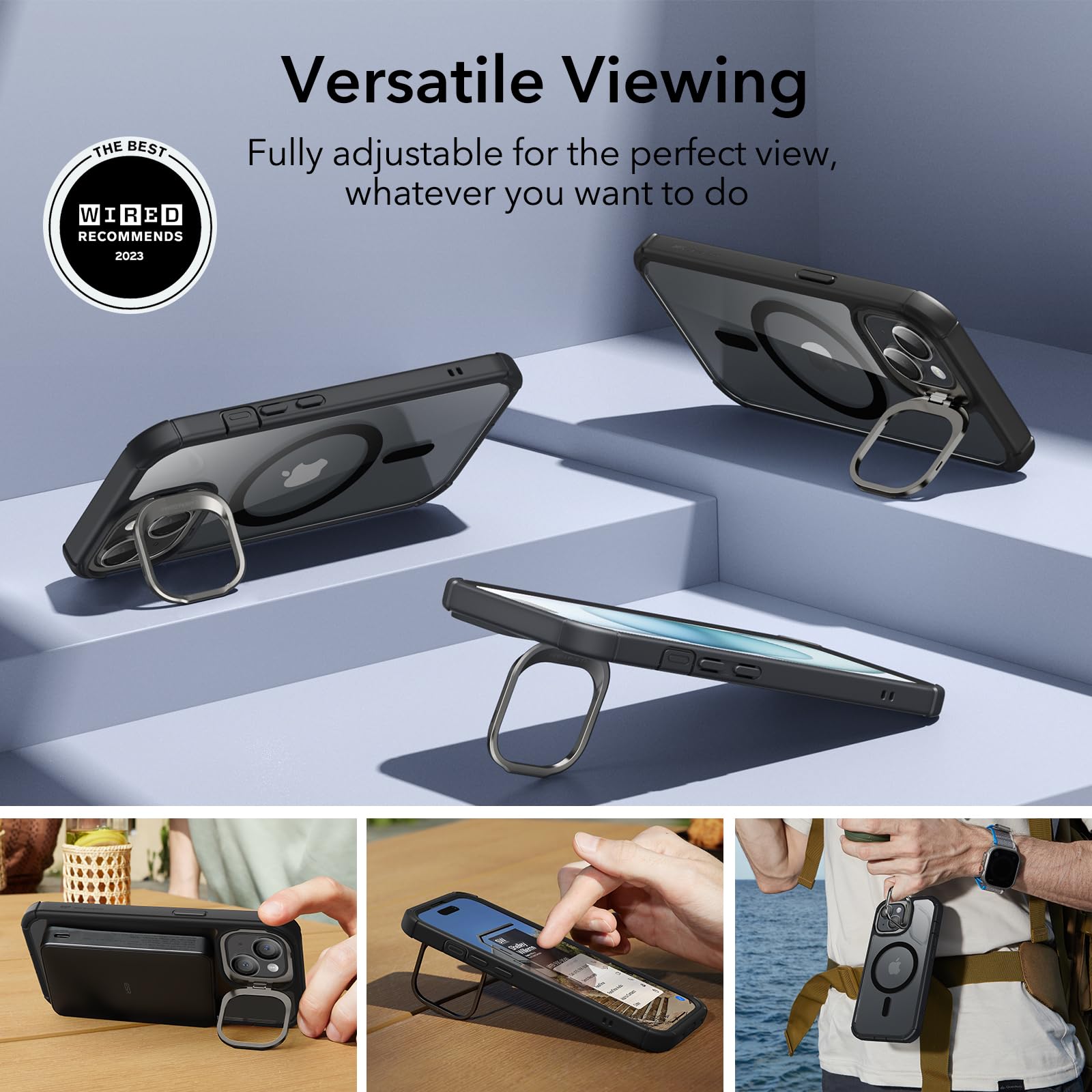 ESR for iPhone 15 Plus Case - Military-Grade Shockproof MagSafe Case with Stand | Clear Black Armor Series | Perfect for Outdoor Adventures, Work & Travel Protection