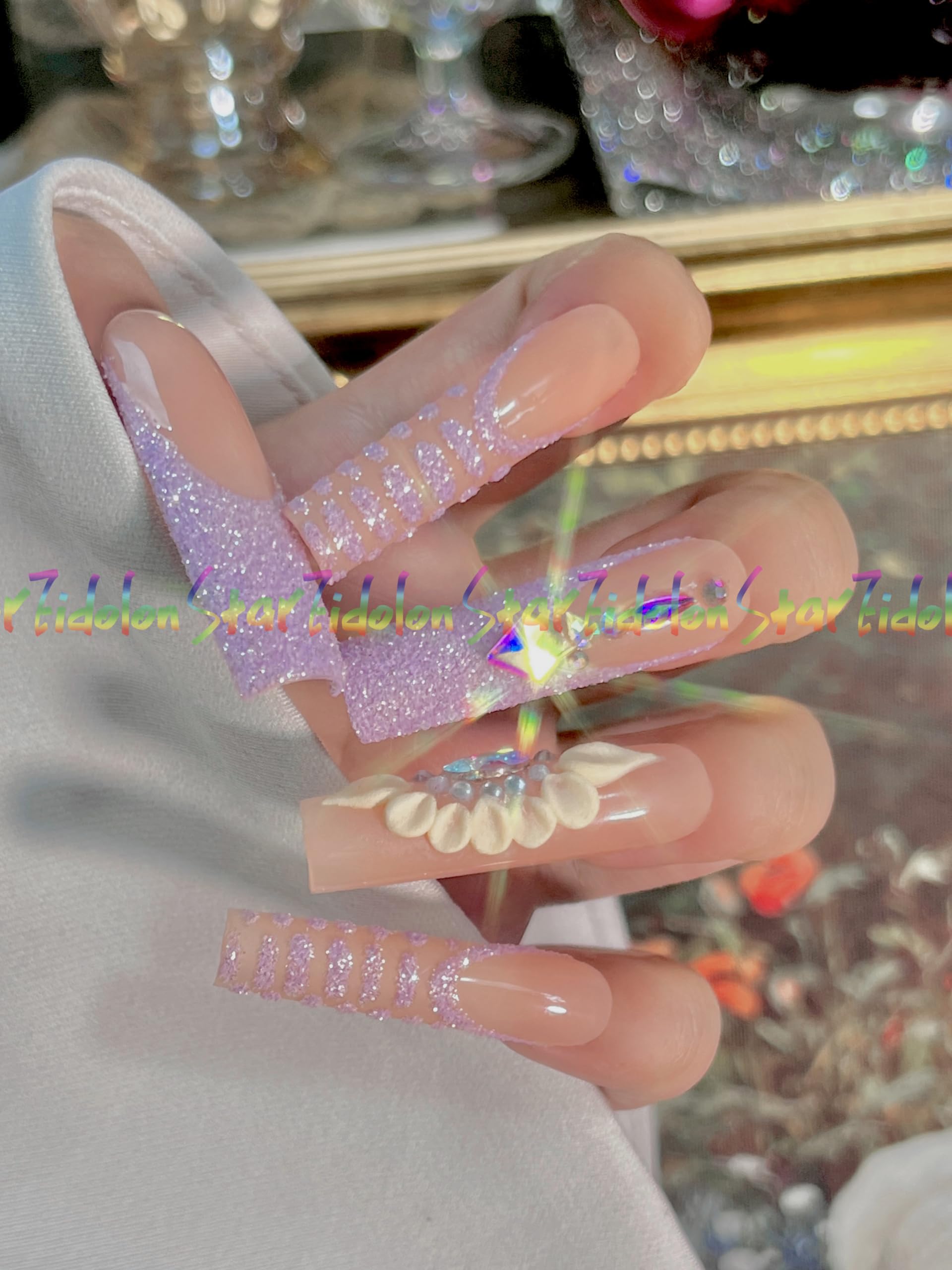 Hand-Painted Purple Press on Nails Kit - Medium Length Coffin & Almond False Nails with Nail Glue - X-Small Size (L1) - Perfect for Parties, Weddings, and Special Occasions
