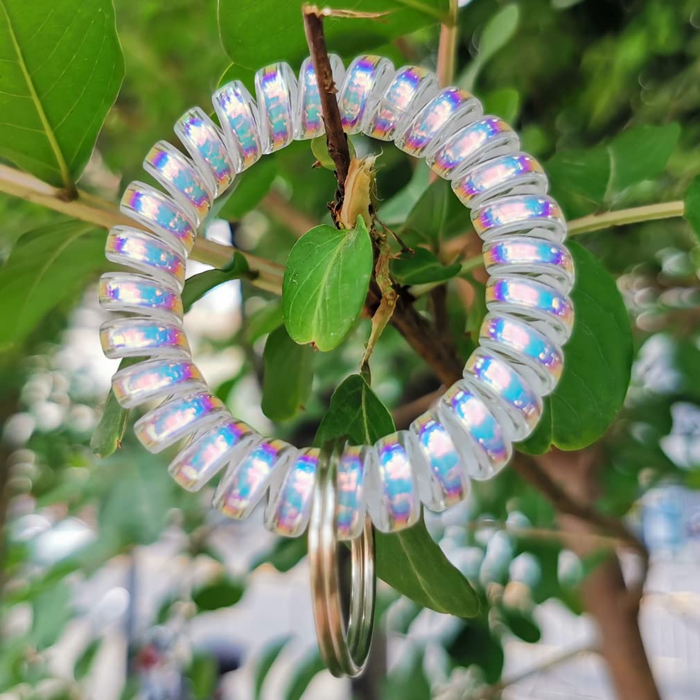 Iridescent Stretchy Spiral Wrist Coil Keychain Bracelet - Pack of 3 (White) | Durable Spring Ring Holder for Keys, Jewelry & Accessories | Perfect for Key Organization, Gift Giving & Fashion Accessories