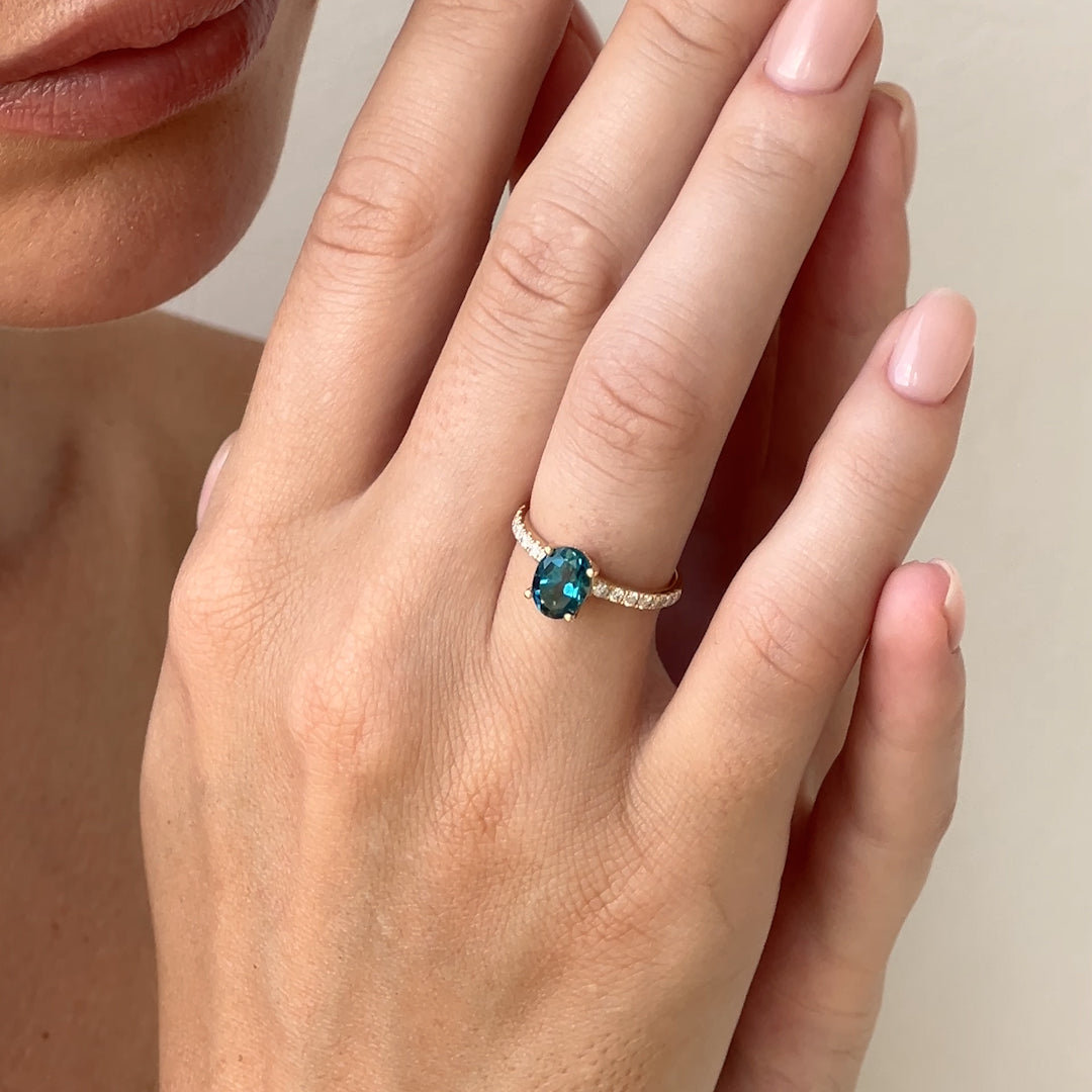 Elegant 14k Gold Oval London Blue Topaz & Diamond Ring - Minette Collection | Perfect for Engagement, Anniversary & Special Occasion Gifts