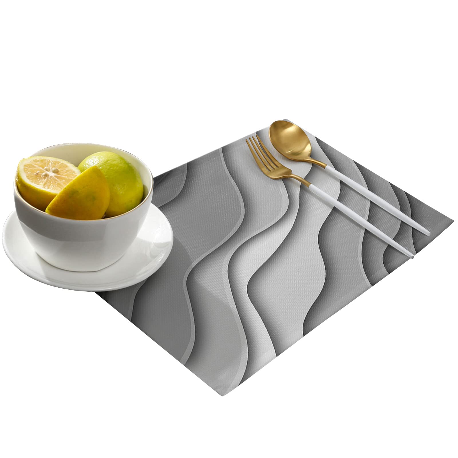 Grey Modern Geometric Washable Place Mats Set of 4 for Dining Room, Dinner Table, and Kitchen Decorations
