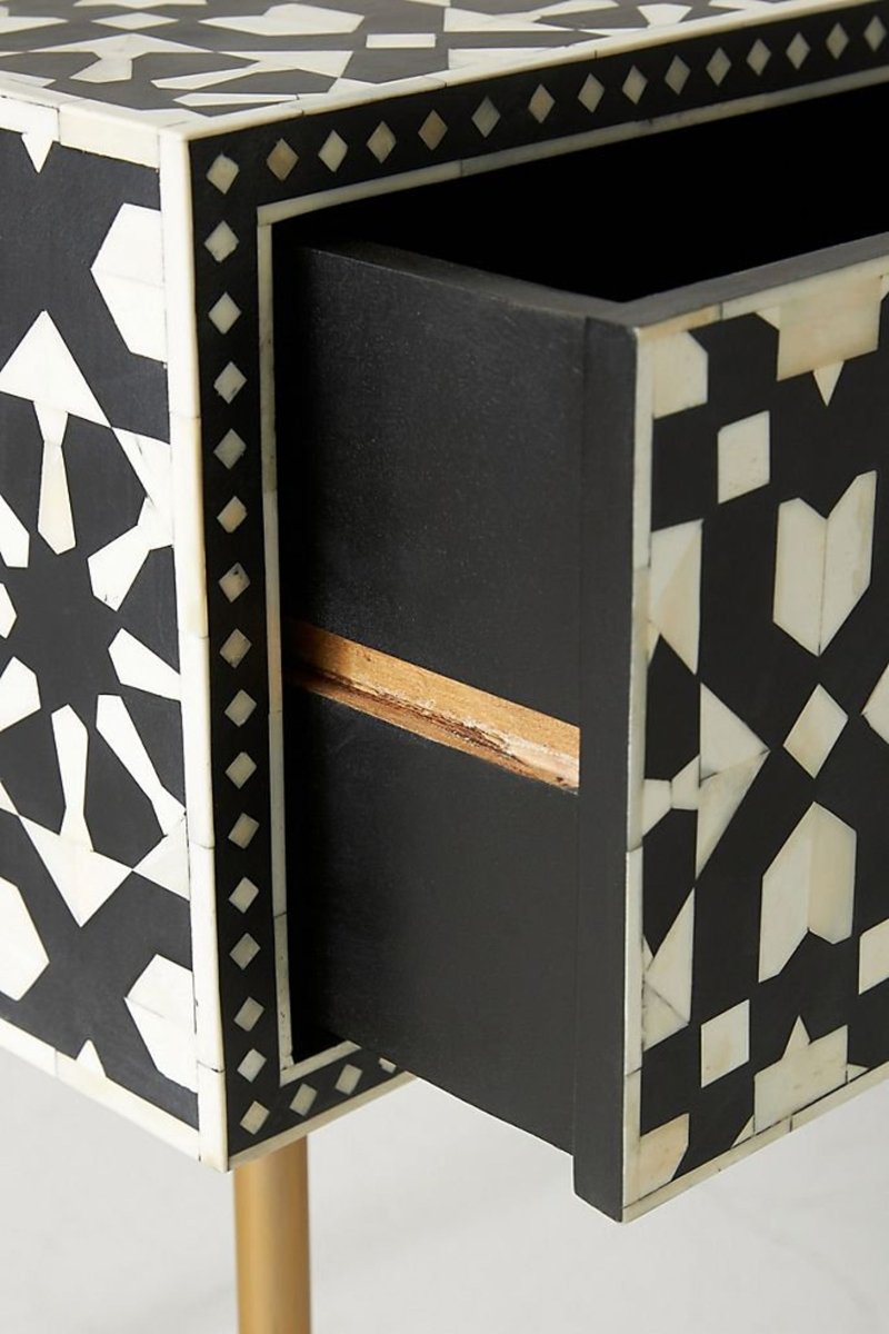 Handmade Black Moroccan Bone Inlay Work Table - Elegant Laptop Desk for Home Office, Study & Workspace Decor