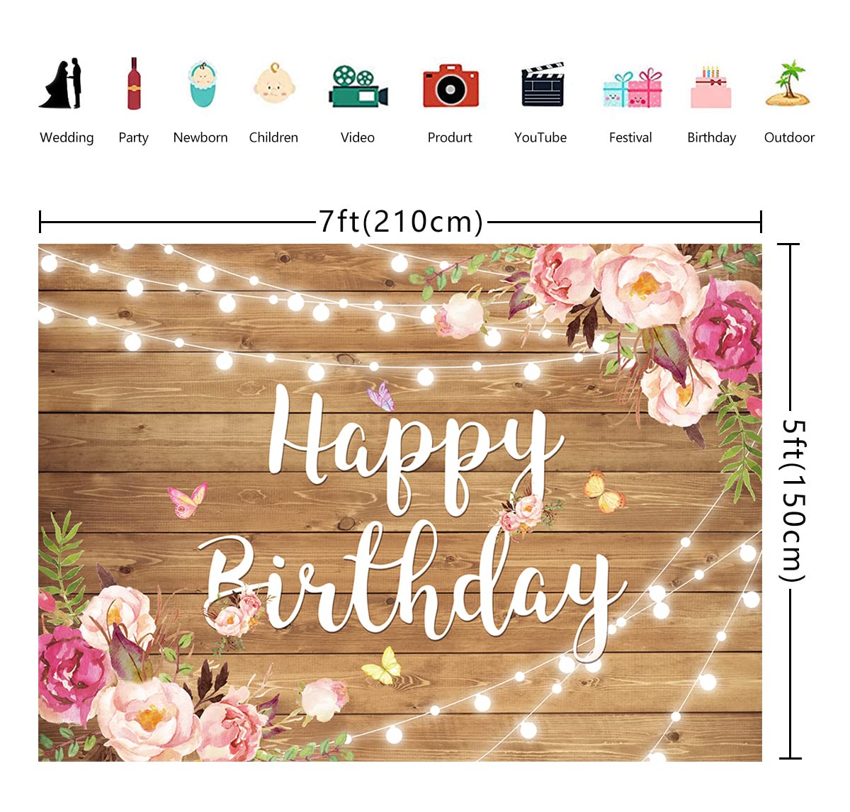 Rustic Wood Floral Birthday Backdrop - Spring Flower Wood Glitter Photography Background for Women, Kids & Adults - Perfect for Birthday Parties, Weddings, Photo Booths, Cake Table Decorations and Special Events