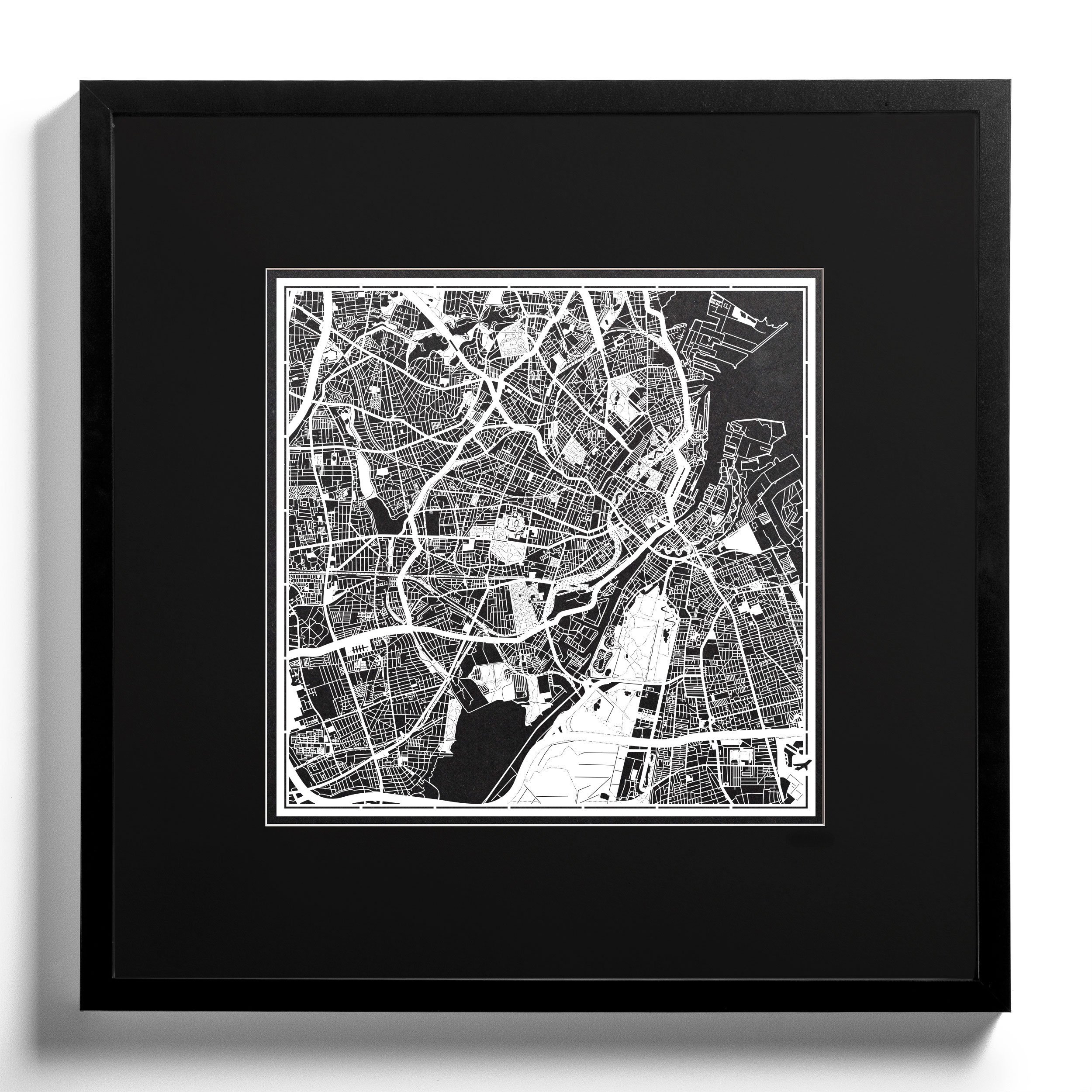 O3 Design Studio Copenhagen Paper Cut Map - 12x12 Inches White Paper Art Wall Decor for Home, Office & Gift Giving