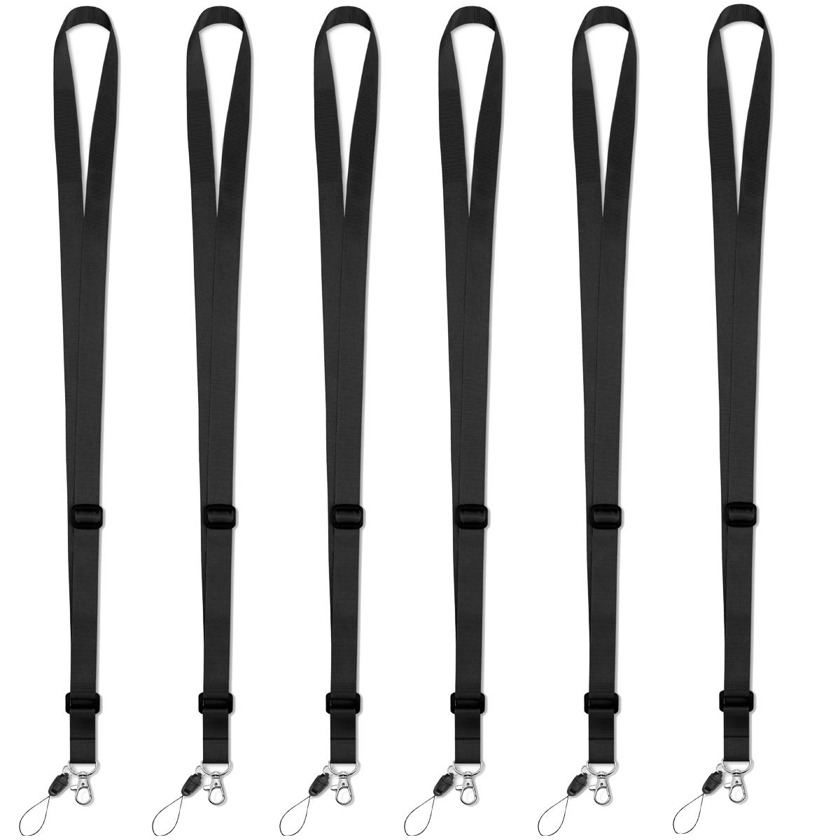 6 Pack Black Adjustable Lanyards with ID Badge Holder for Work, School & Events