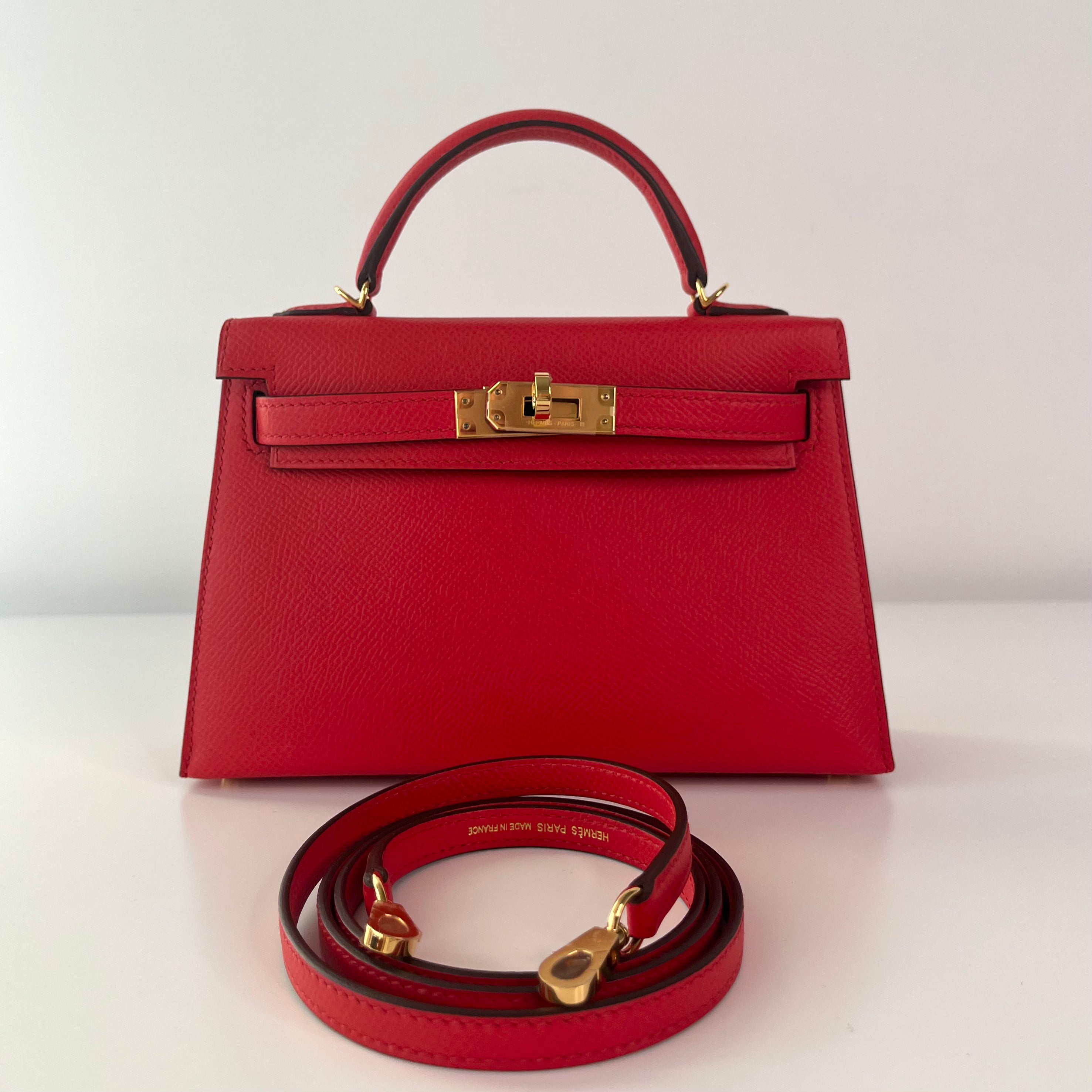 Authentic Hermés Kelly 20 Handbag in Rouge De Coeur Epsom Leather with Gold Hardware - Luxury Crossbody Bag for Women, Perfect for Date Nights & Special Occasions