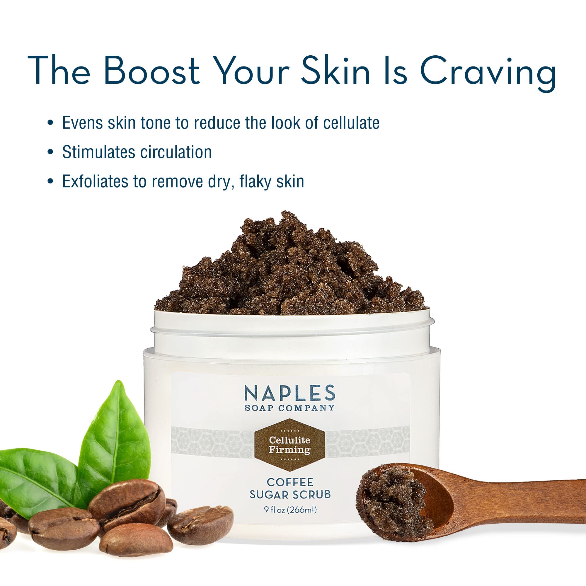 Naples Soap Company Cellulite Firming Coffee Sugar Scrub - Natural Exfoliating & Hydrating Body Scrub for Soft, Glowing Skin - Gluten Free, No Harmful Chemicals, 9 oz - Perfect for Spa Day & At-Home Self Care Routine