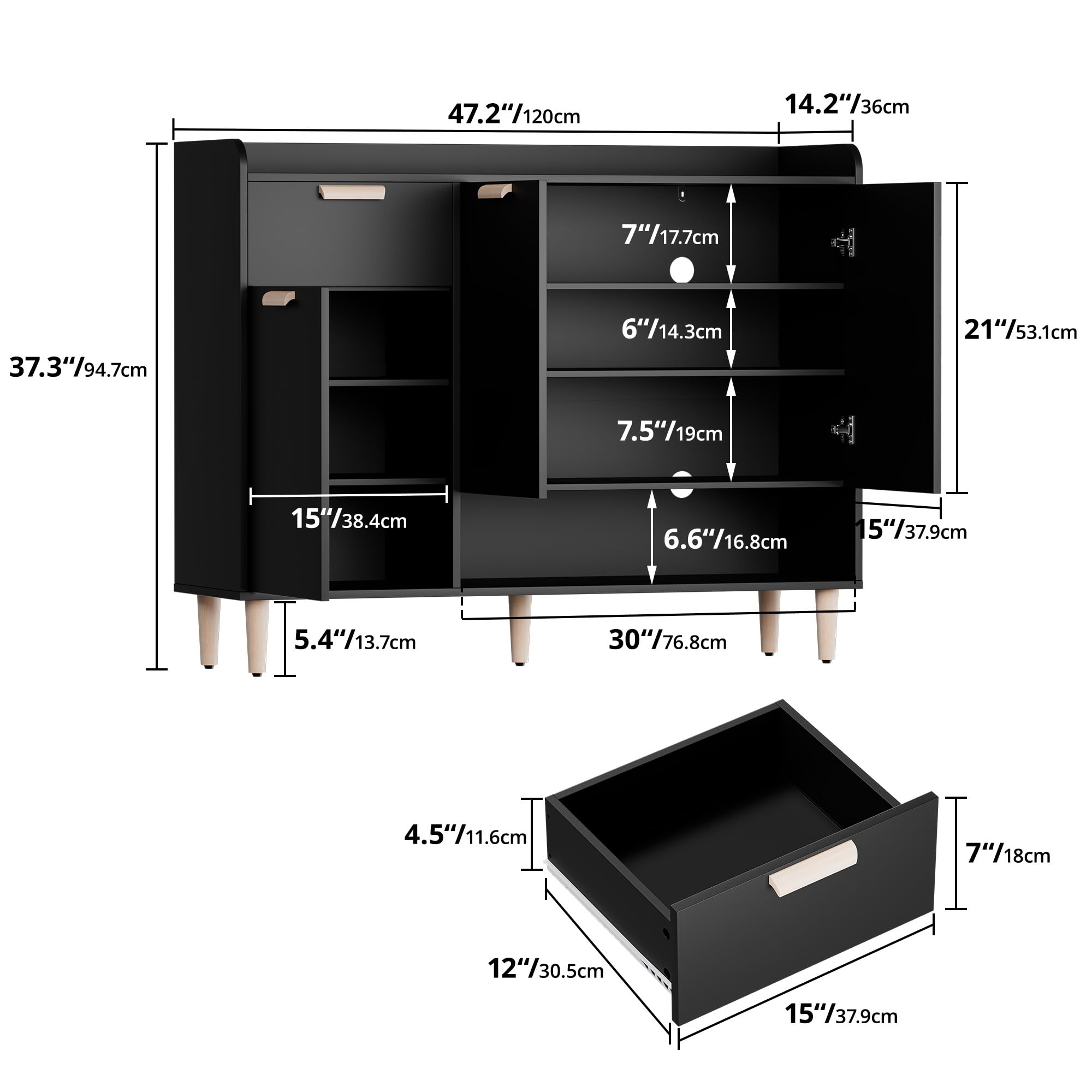 Cozy Castle 4-Tier Shoe Cabinet with Doors & Drawer - Adjustable Shelf Wooden Shoe Storage Organizer for Entryway, Hallway & Living Room - Perfect for Small Spaces & Home Organization (Black)