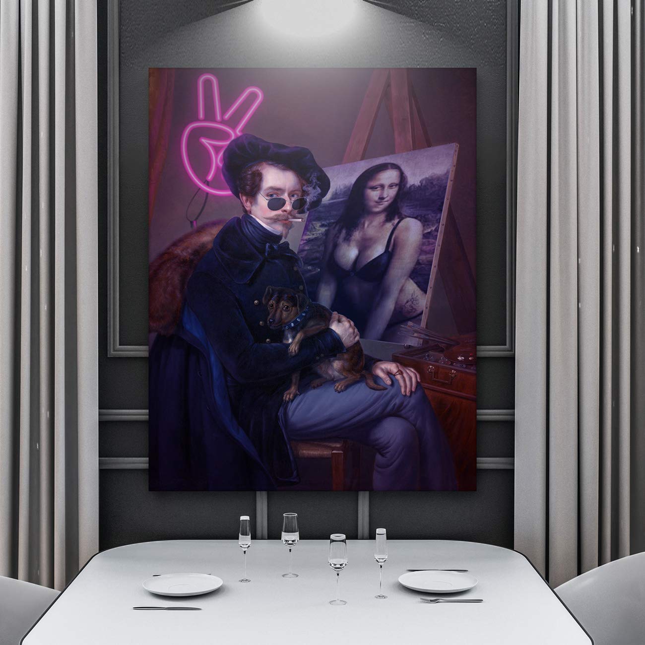 Fellipo Ricci Large Canvas Art - Framed Naked Lisa Oil Painting Wall Decor for Living Room, Office, Bedroom | Handmade Museum Quality Reproduction | 48x36 Inch Mona Lisa Art Print | Perfect for Home Decor, Gifts & Interior Design