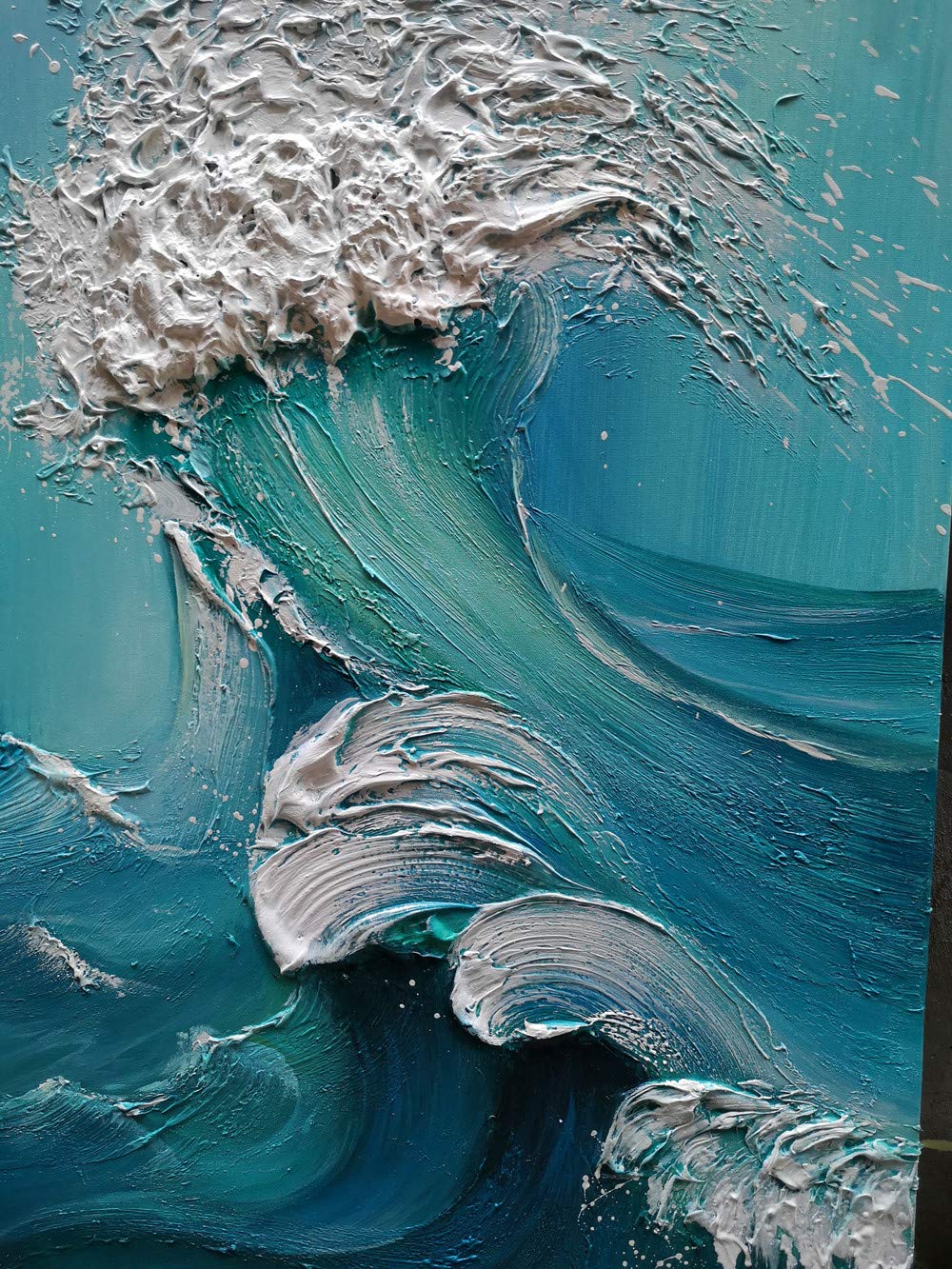 YaSheng Art - Hand-Painted Abstract Ocean Oil Painting on Canvas, Blue Seascape Wall Art, 24x48 Inch - Perfect for Living Room, Bedroom & Office Decor