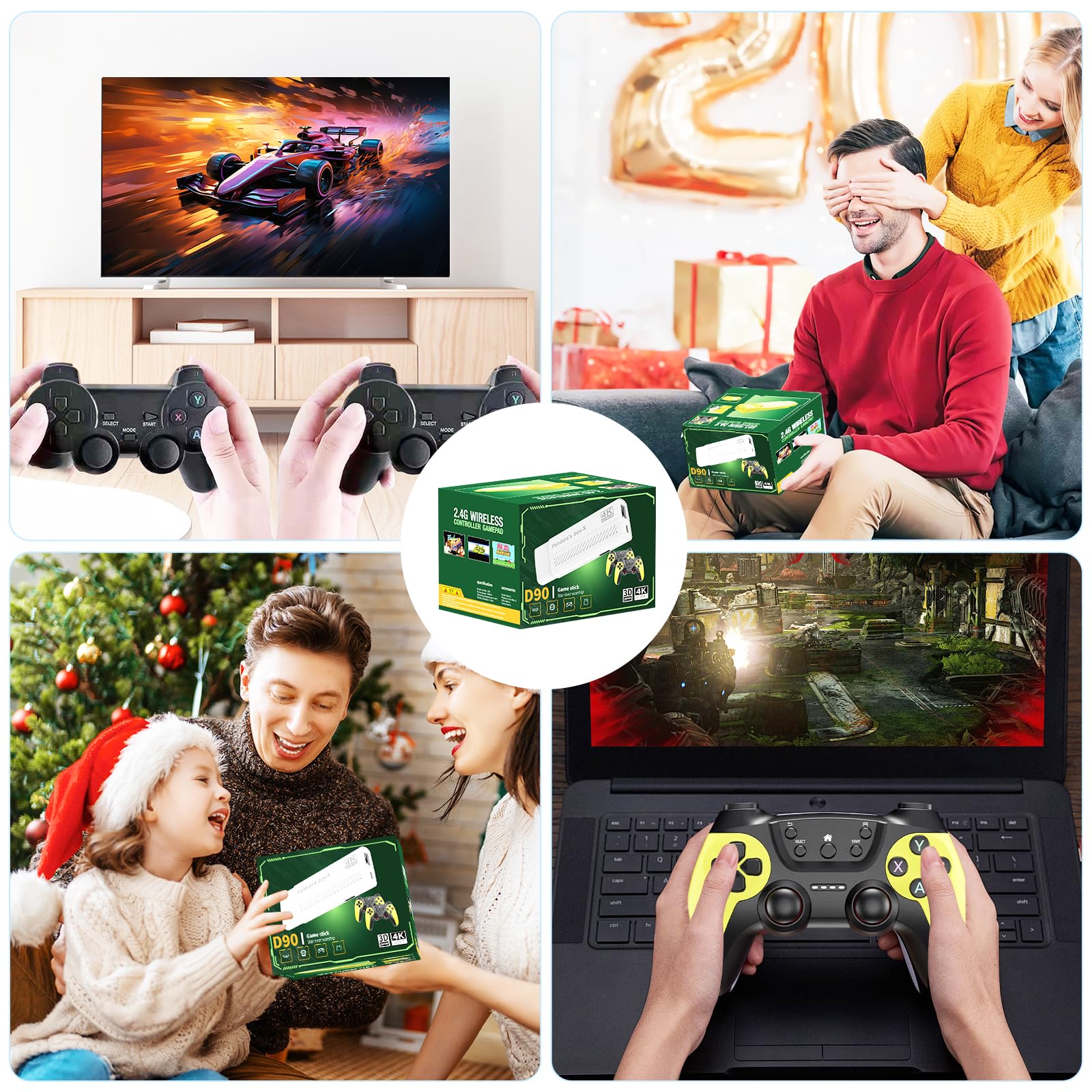 30000+ Games Wireless Retro Gaming Stick - Classic Plug & Play HDMI TV Game Console with 2 Premium Controllers (Yellow) - Perfect for Family Fun & Nostalgic Gaming Nights