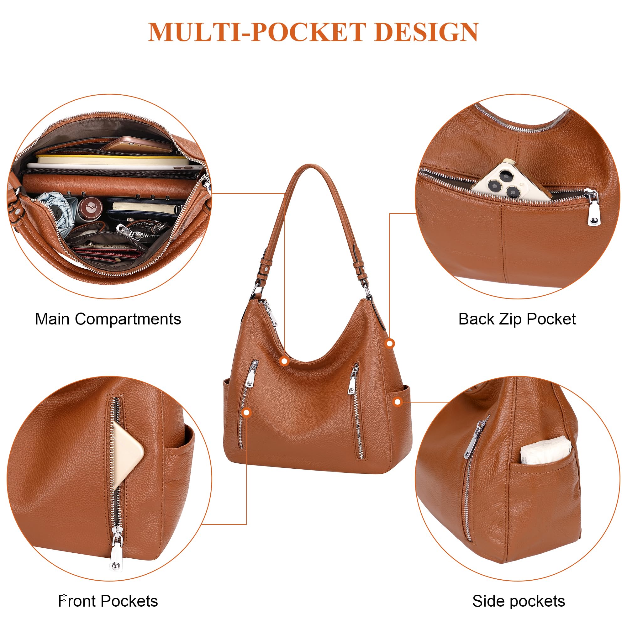 Genuine Leather Hobo Shoulder Bag for Women - Stylish Crossbody Purse with Medium Size - Perfect for Work, Travel, and Everyday Use
