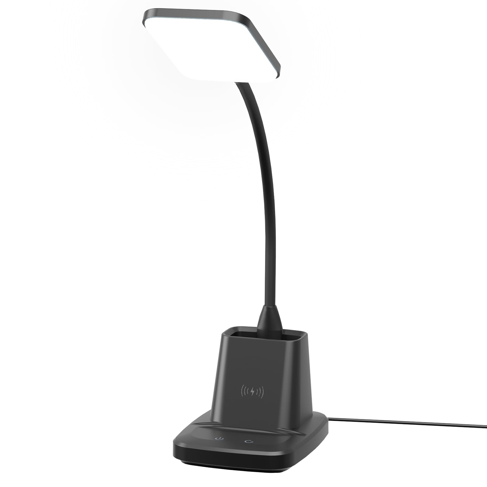 Sailstar LED Desk Lamp with Wireless Charger & Pen Holder - 3 Color Modes, Dimmable, 800LM, CRI85 - Perfect for Home Office, Study & College Dorm Room (Black, Adapter Included)