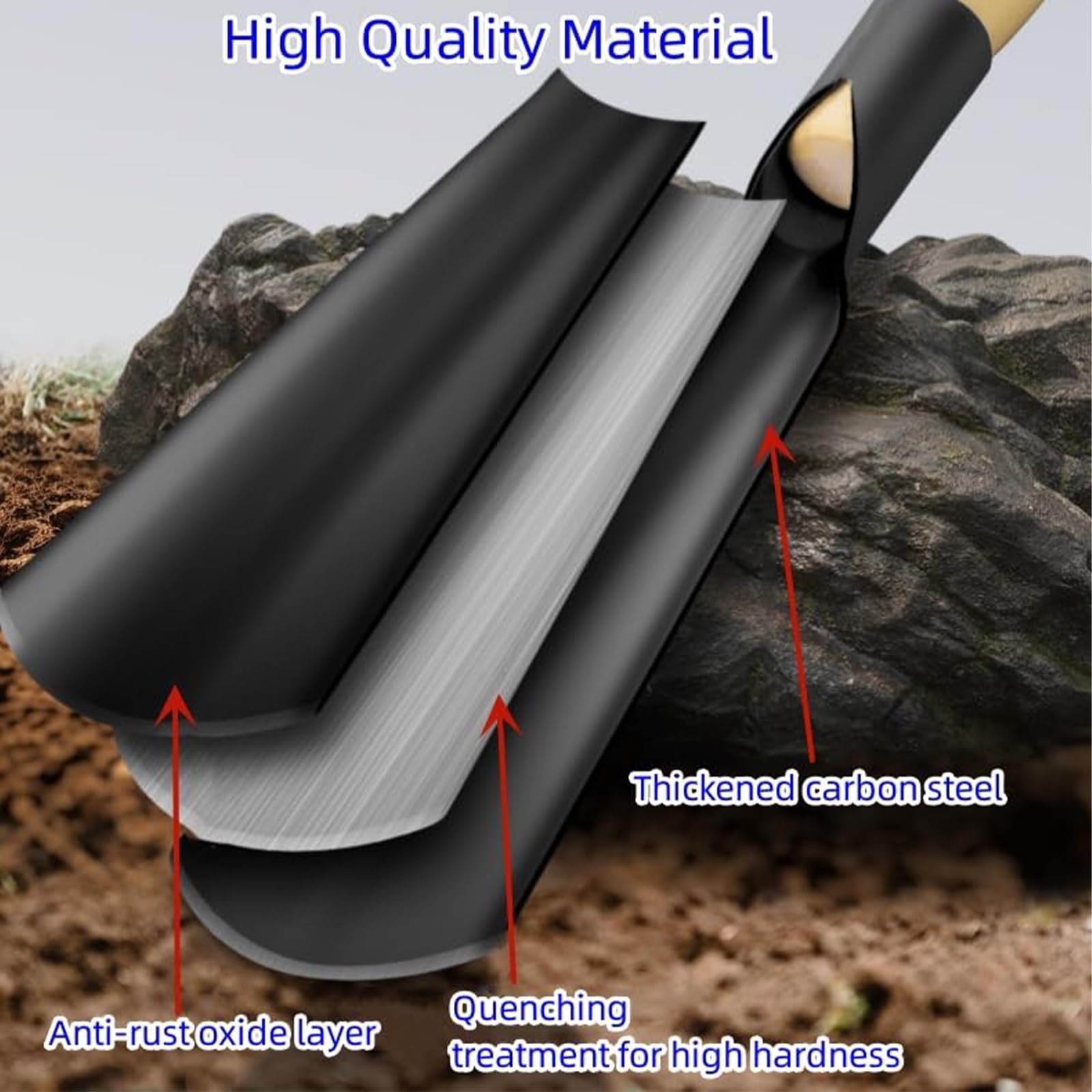 Premium Manganese Steel Garden Trowel with Ergonomic Wooden Handle - Heavy Duty Digging Shovel for Planting, Weeding & Gardening - Perfect for Flower Beds, Vegetable Gardens & Outdoor Landscaping (1 Set)