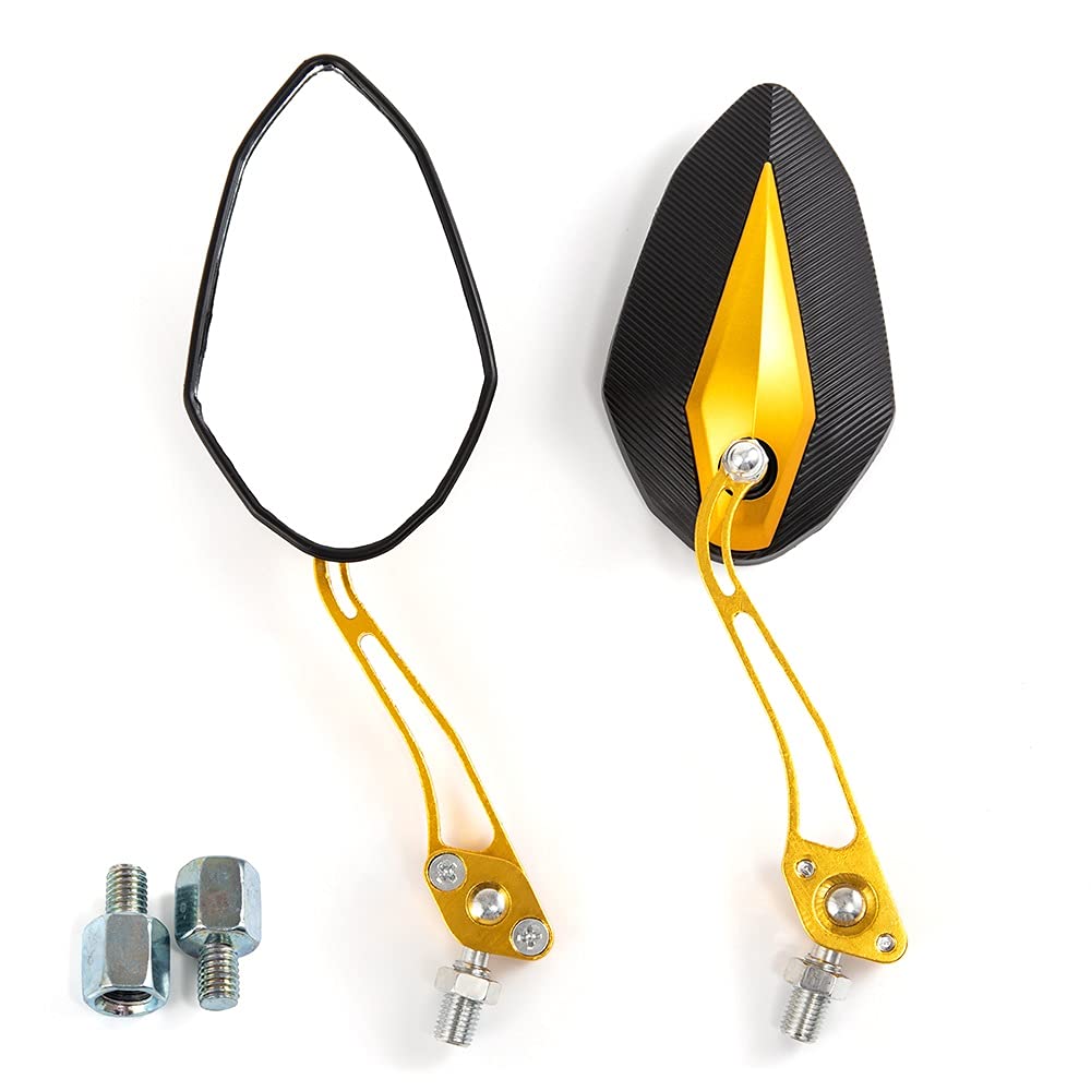 Universal Motorcycle Rearview Mirrors 2PCS - 360° Adjustable Side Mirrors for Scooters & Bikes with 8mm/10mm Screws (Gold) - Enhance Safety & Visibility for Commuting, Touring & Off-Road Riding
