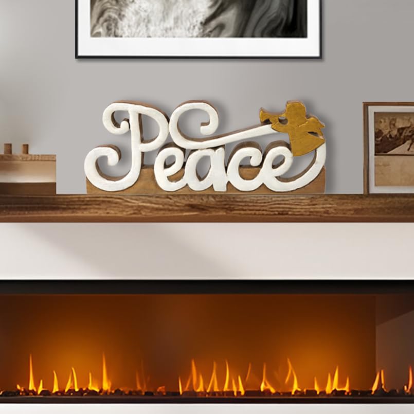 Handcrafted Solid Wood Peace Sign Letters Centerpiece - Farmhouse & Boho Home Decor for Living Room, Bedroom, Coffee Table, Dining Room - Unique Housewarming Gift & Rustic Kitchen Accessories (Perfect for Wall Decor, Shelf Display & Wedding Centerpieces)