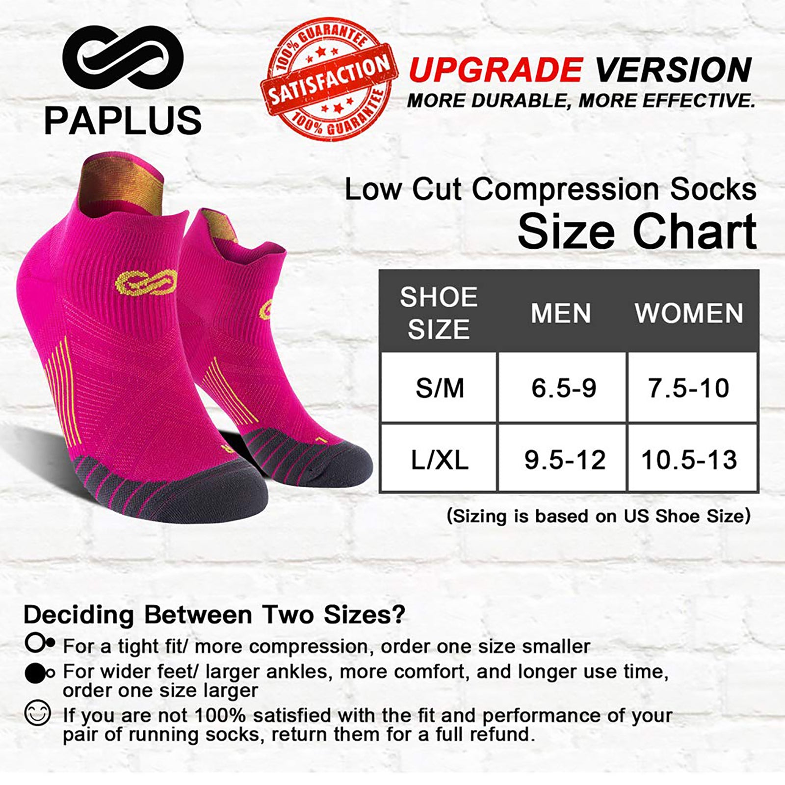GECKOMAN x PAPLUS Ankle Compression Running Socks for Men & Women - 2 Pairs Pack - Moisture Wicking & Breathable for Marathon, Hiking, Gym Workout & Sports Performance
