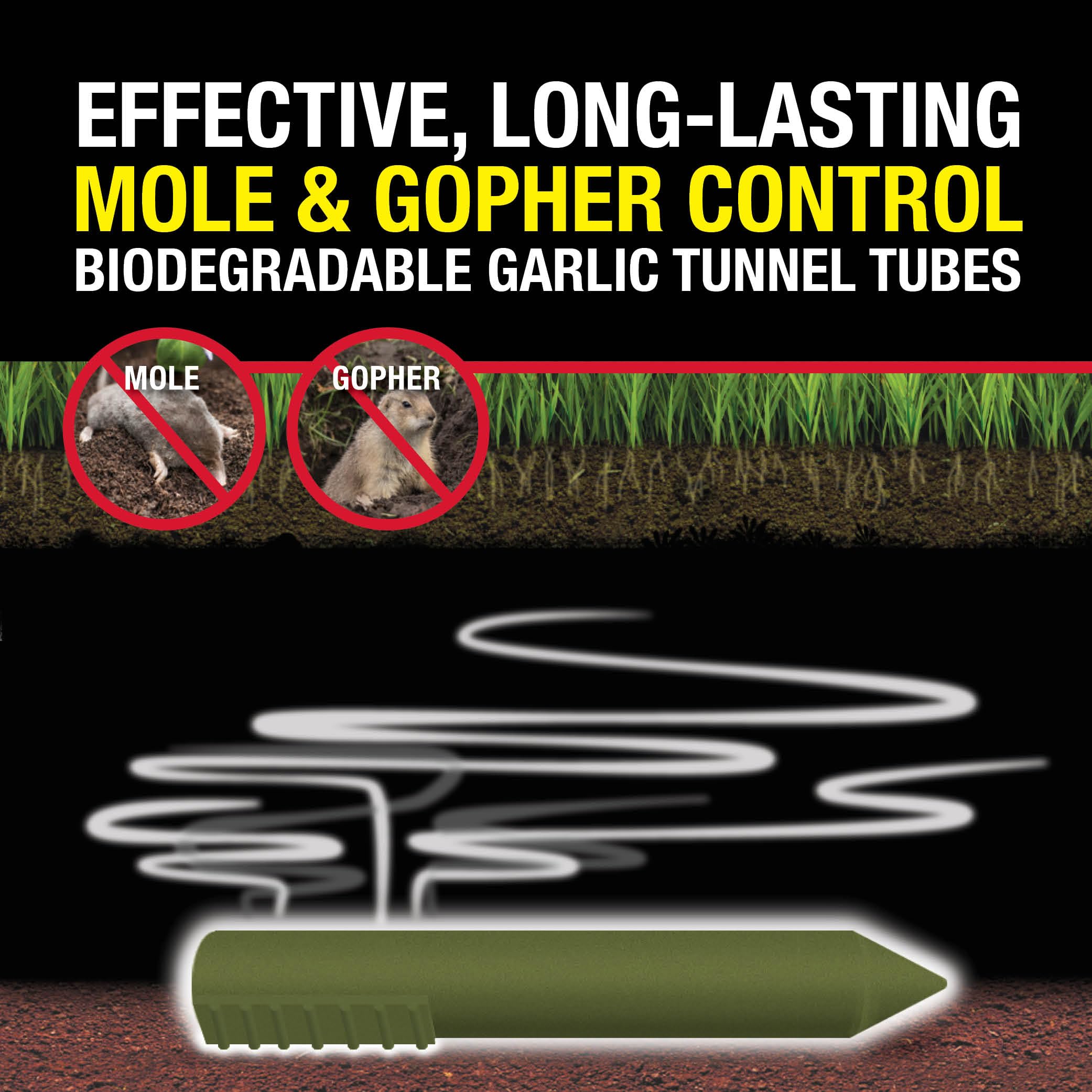 **Natural Garlic Tunnel Tubes for Mole & Gopher Control - Long-Lasting 10-12 Month Protection with Highly Concentrated Garlic Oil (120 Tubes) - Repels Moles, Gophers, Skunks & Rodents in Yards, Gardens & Lawns**    *(Perfect for Organic Pest Control in Flower Beds, Vegetable Gardens & Landscaped Areas)*