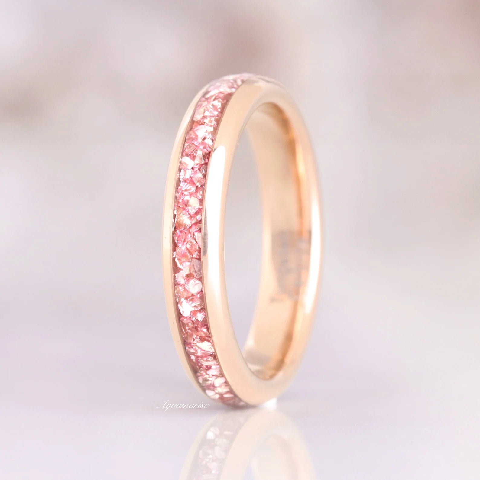 Exquisite Crushed Morganite Couples Ring - Elegant Rose Gold Plated Wedding Band for Her & Him - Perfect for Anniversaries, Engagements & Romantic Gifts