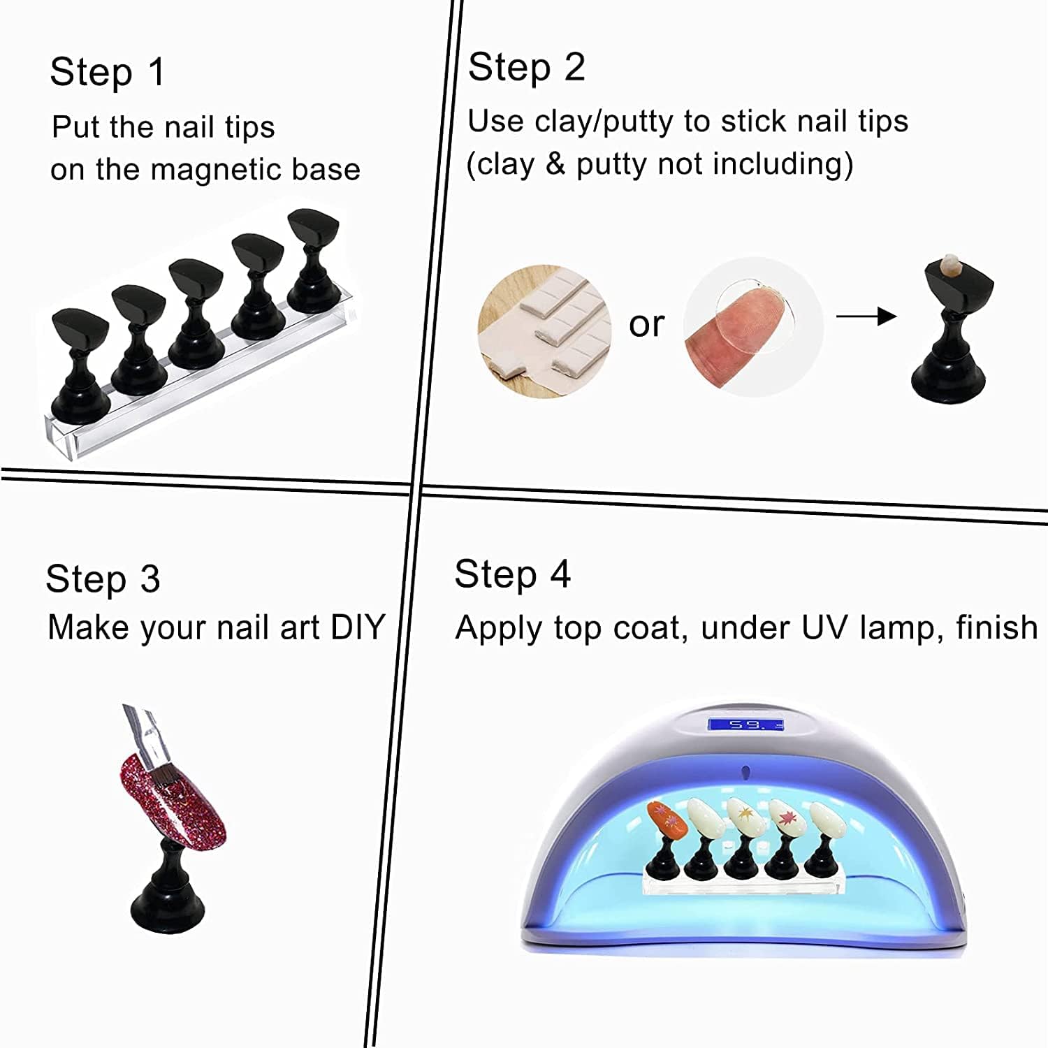 MY COLORS Acrylic Nail Display Stand - Magnetic Nail Practice Stand for False Tips, DIY Nail Art Holder for Salon & Home Use (Black, 1 Set) | Perfect for Nail Technicians, Beginners & Nail Art Enthusiasts