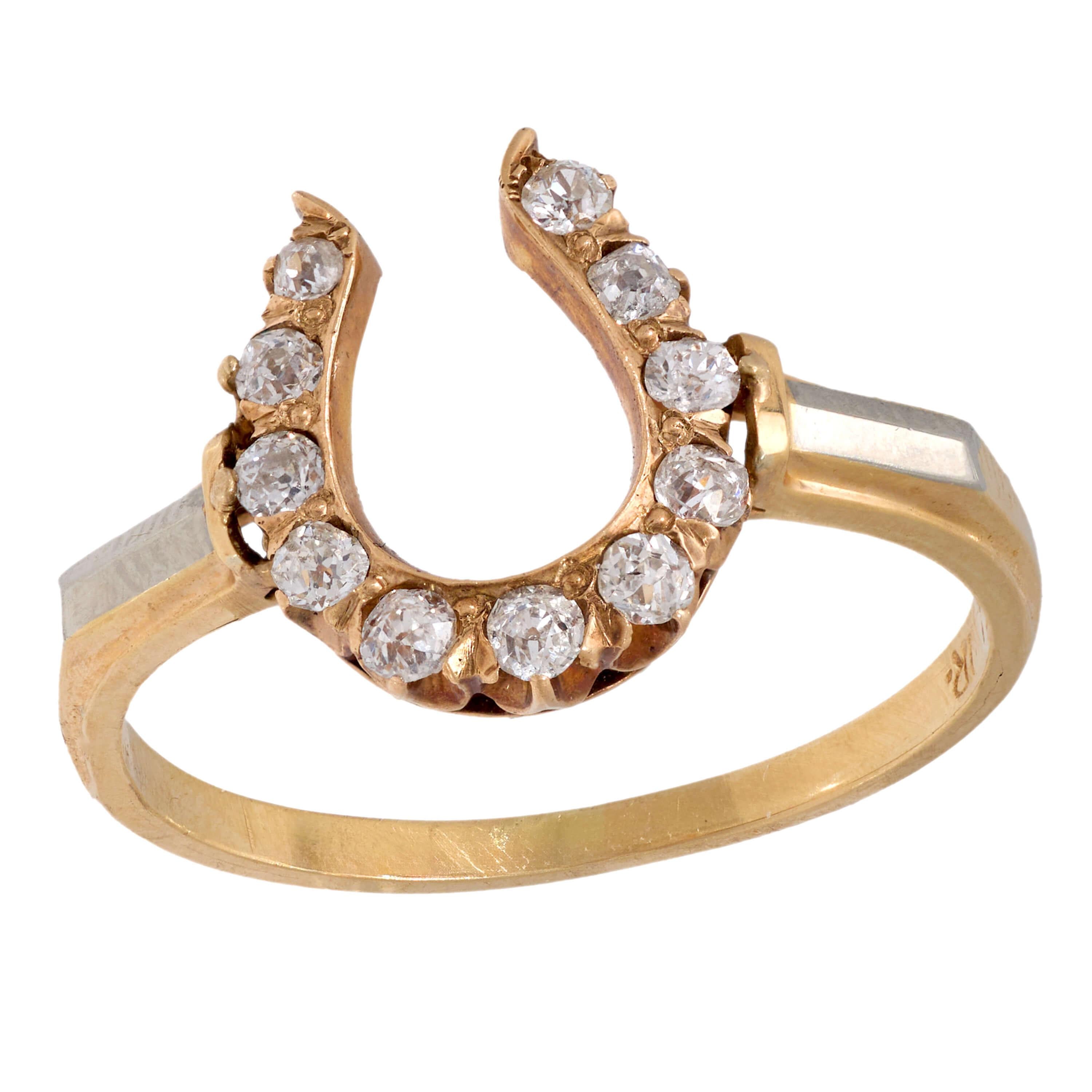 18K/14K Gold Edwardian Diamond Horseshoe Ring - Vintage Jewelry for Women, Elegant Gift for Brides & Special Occasions