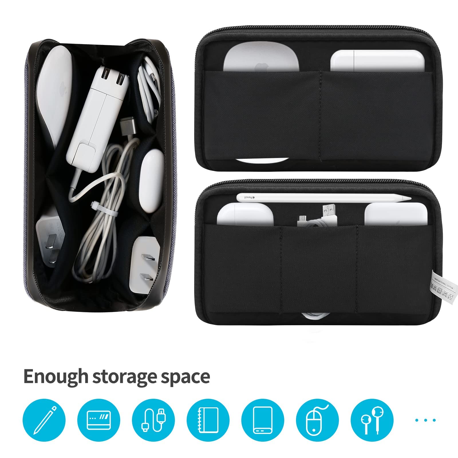 Waterproof Electronic Organizer Travel Case - Large Dark Gray Cable Storage Bag for Chargers, Hard Drives & Power Banks | Perfect for Travel, Office & Daily Organization