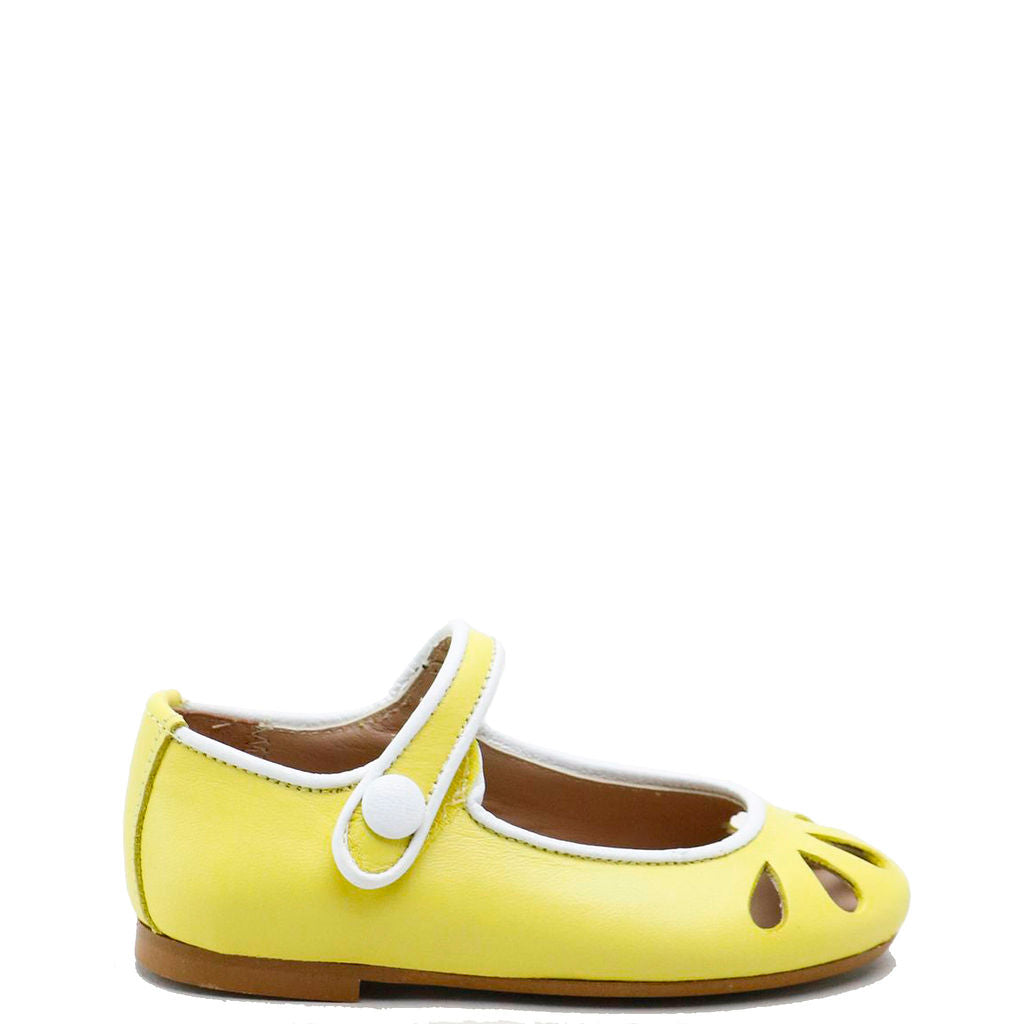 Yellow and White Teardrop Mary Jane Shoes for Girls - Comfortable Kids Dress Shoes for School, Parties & Special Occasions